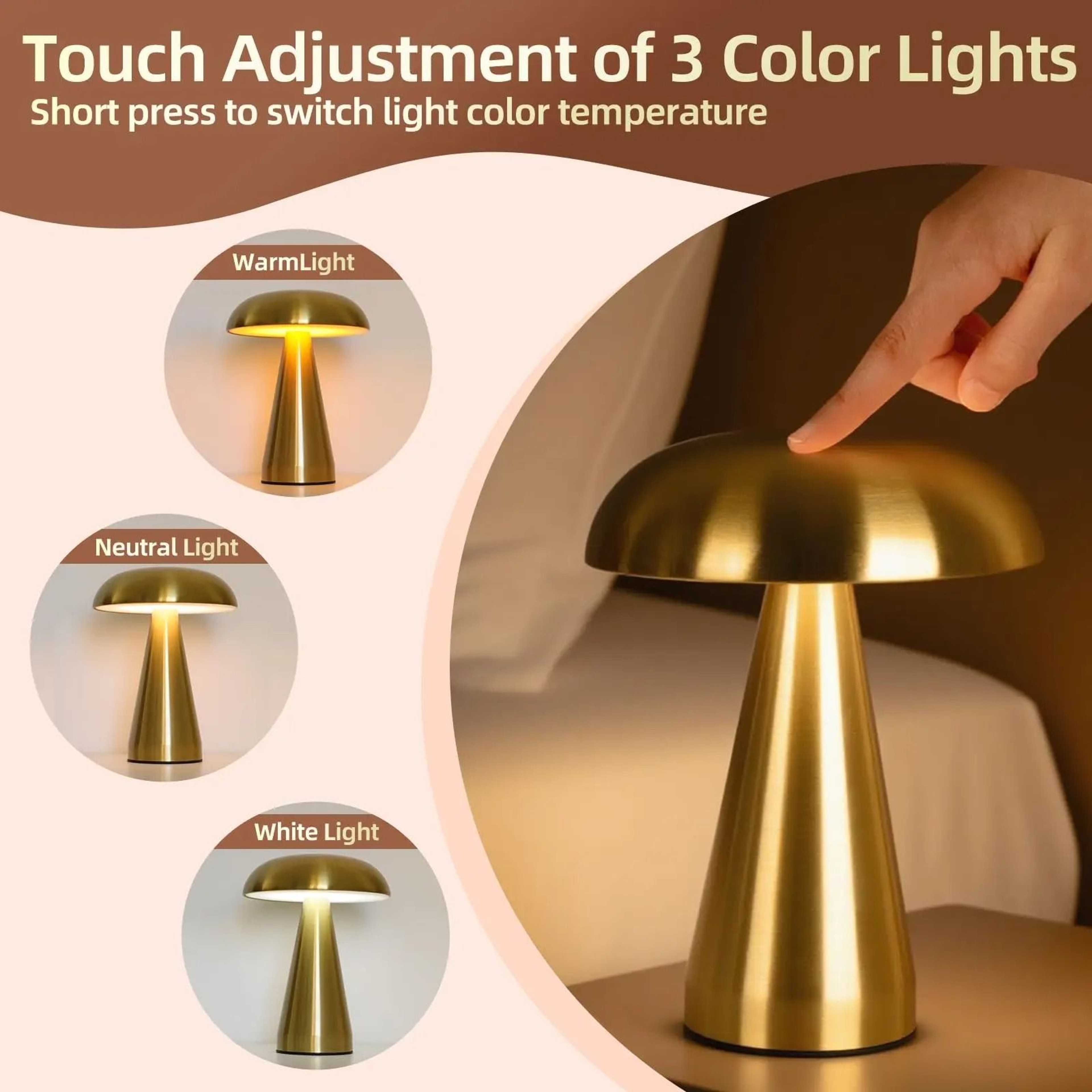 Retro Rechargeable Mushroom LED Table Lamp With Touch Sensor 1