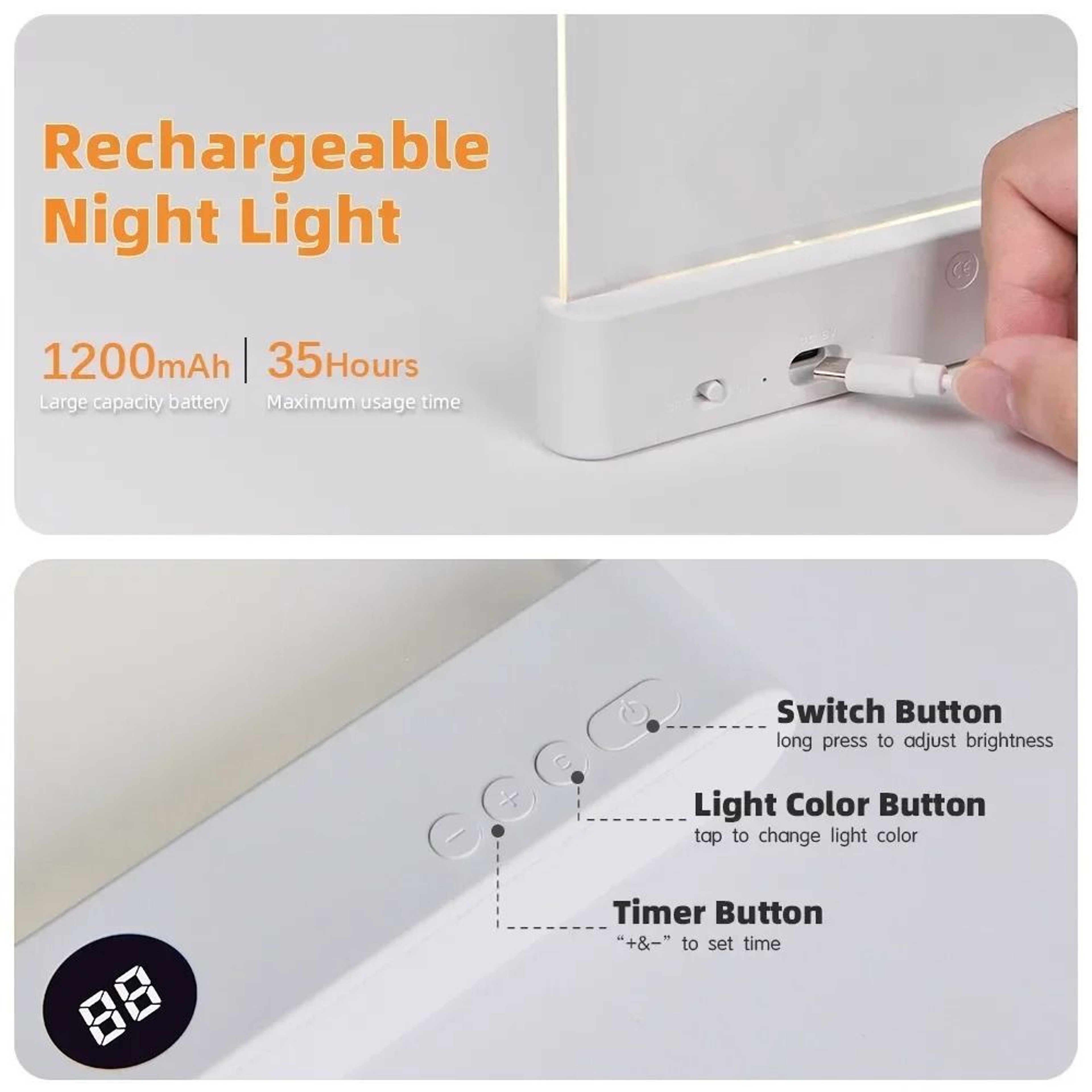 2in1 LED Flat Panel Book Light Rechargeable Night Vision Reading Lamp 0