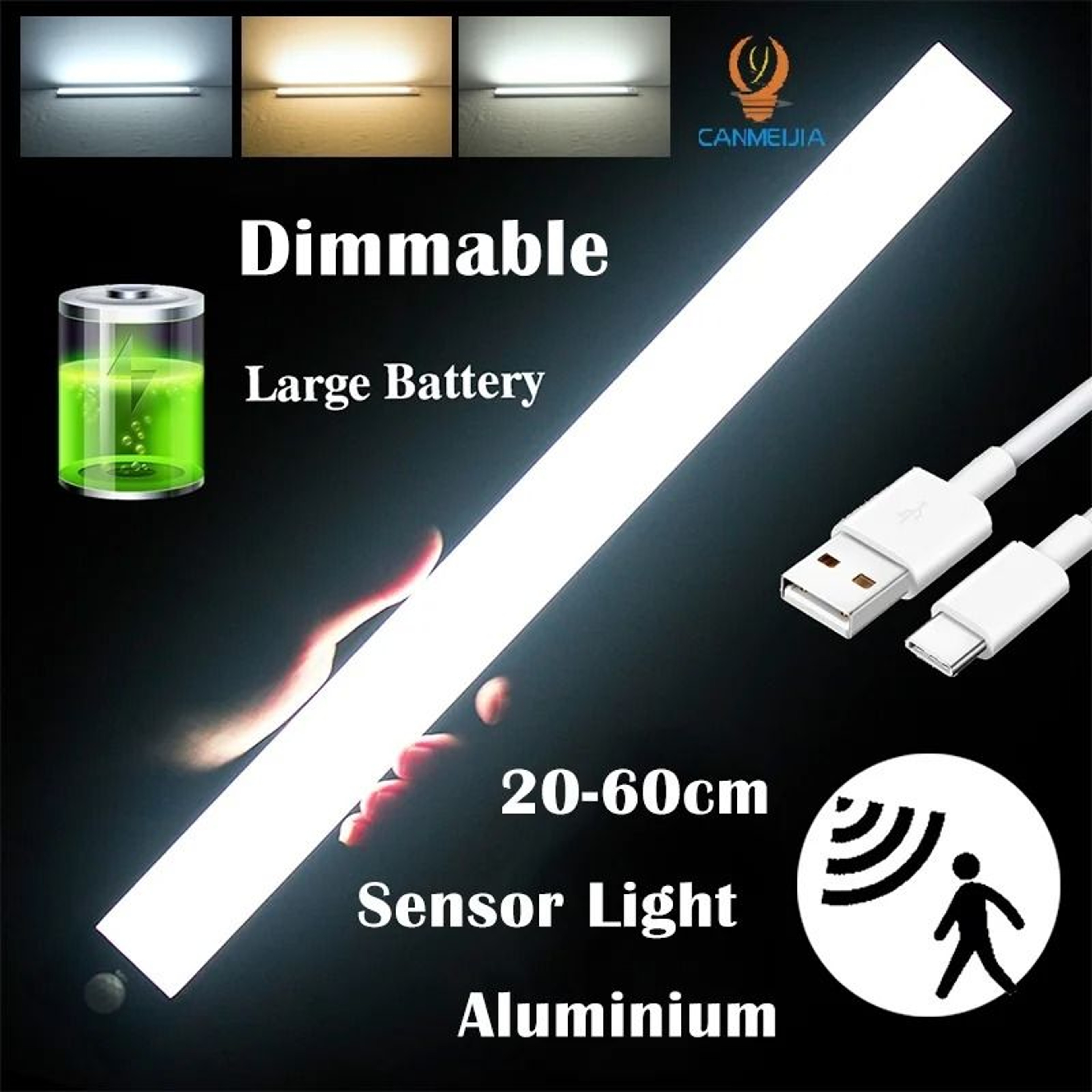 Wireless Motion Sensor Under Cabinet LED Light 3 Colors Dimmable  USB Rechargeable Magnetic Bar 0