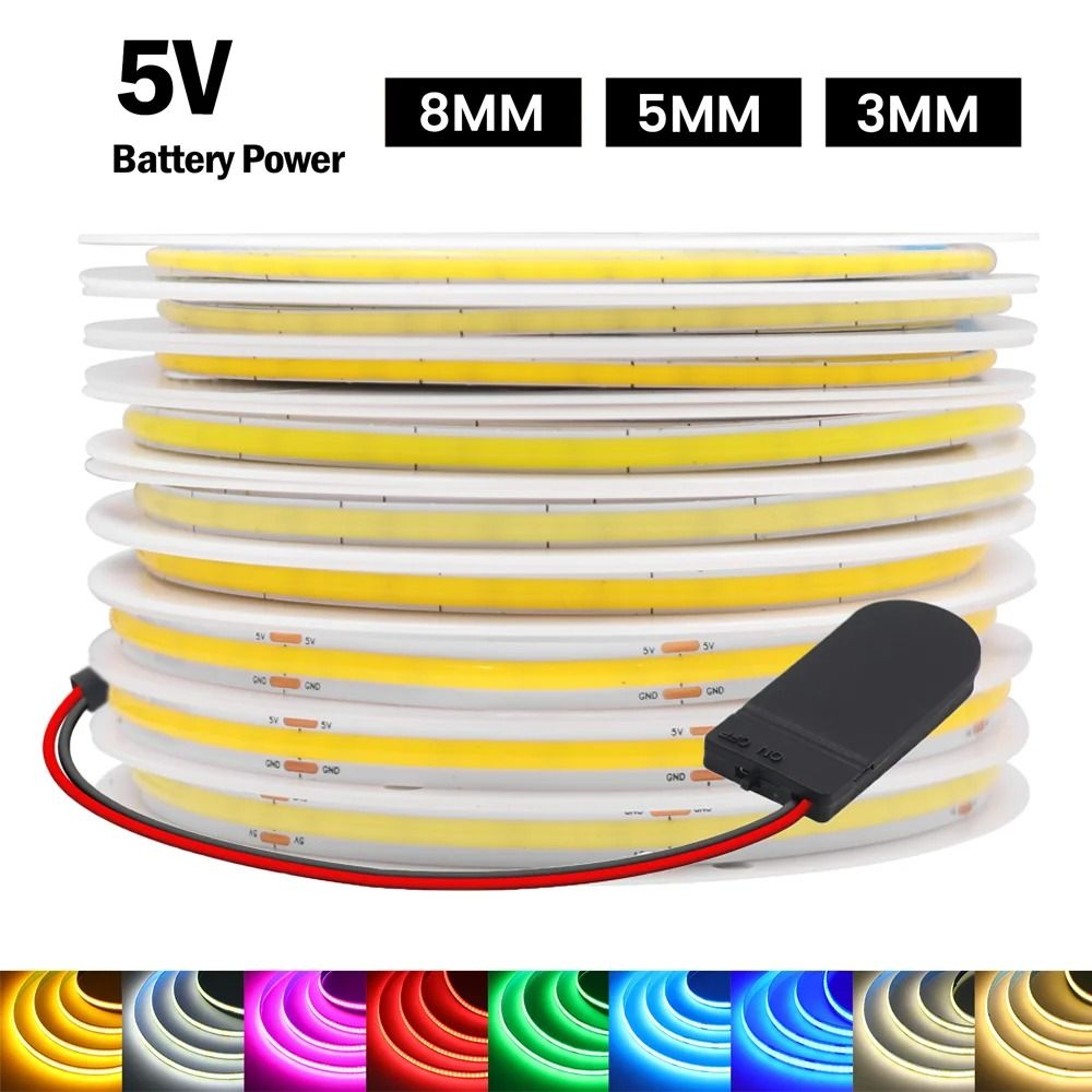 Battery Powered COB LED Strip Light 5V 320 LEDsm Flexible Linear Tape Ribbon 0