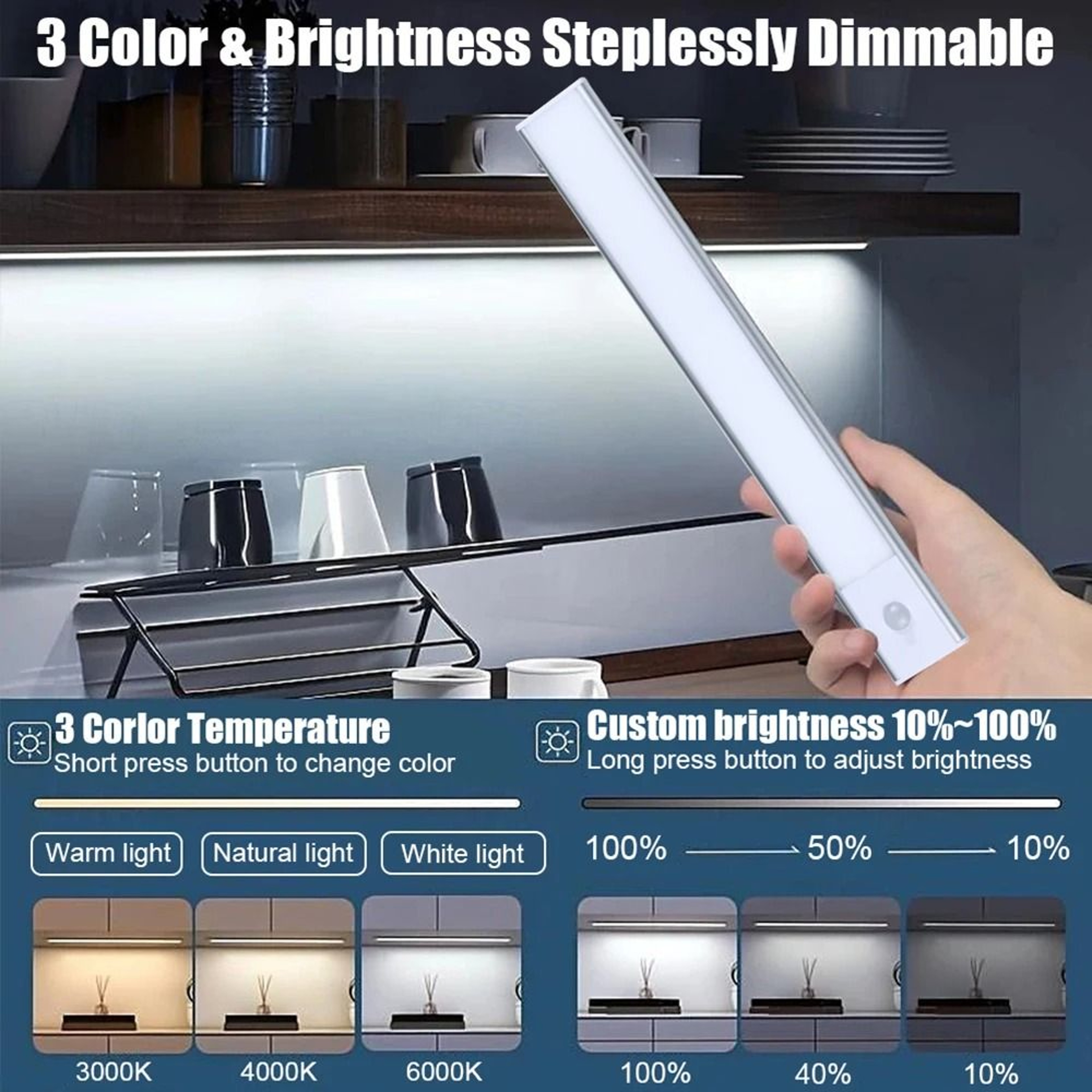 Wireless Motion Sensor Under Cabinet LED Light Bar USB Rechargeable Portable Kitchen  Bedroom Lamp 3