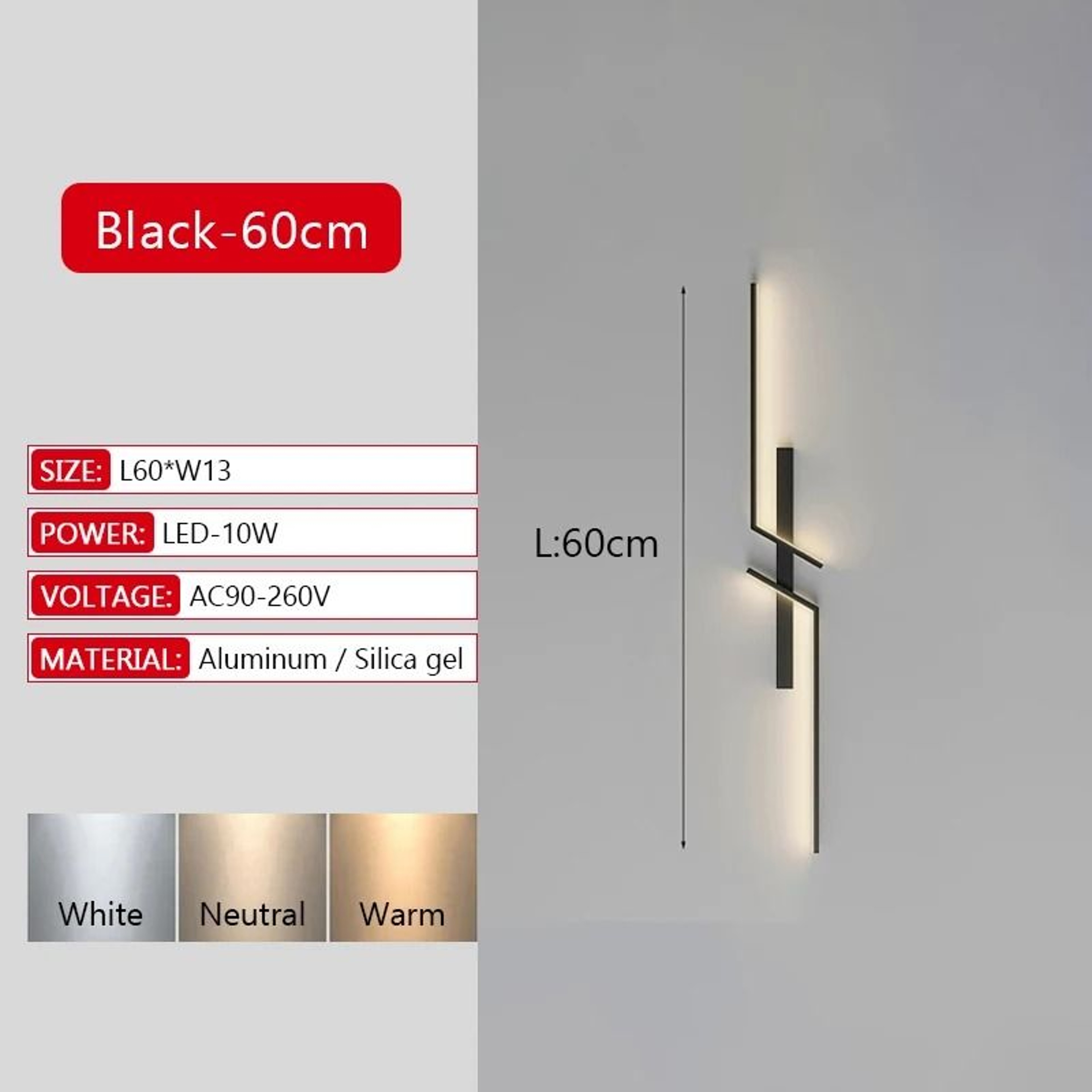 Modern Long Strip LED Wall Lamp Remote Control Dimmable Bedroom  TV Background Sconce 6