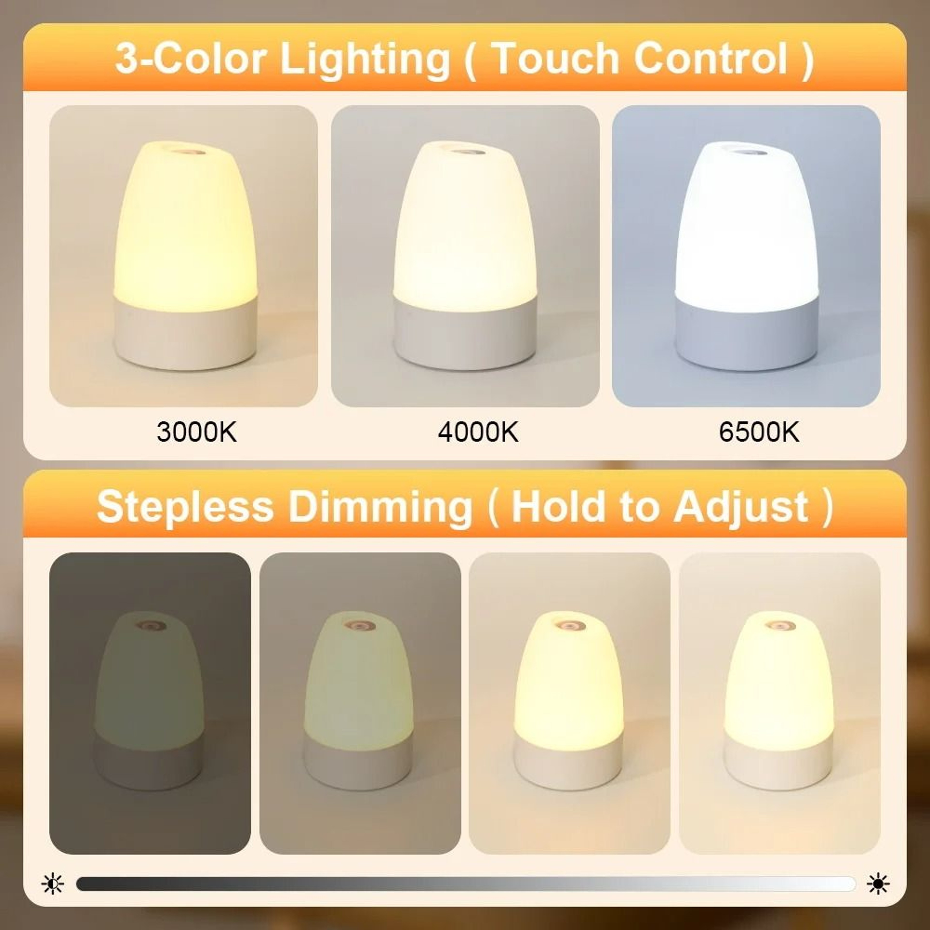 Touch Control Dimmable Rechargeable LED Table Lamp 3Color TypeC Nightstand Lamp With Remote 3