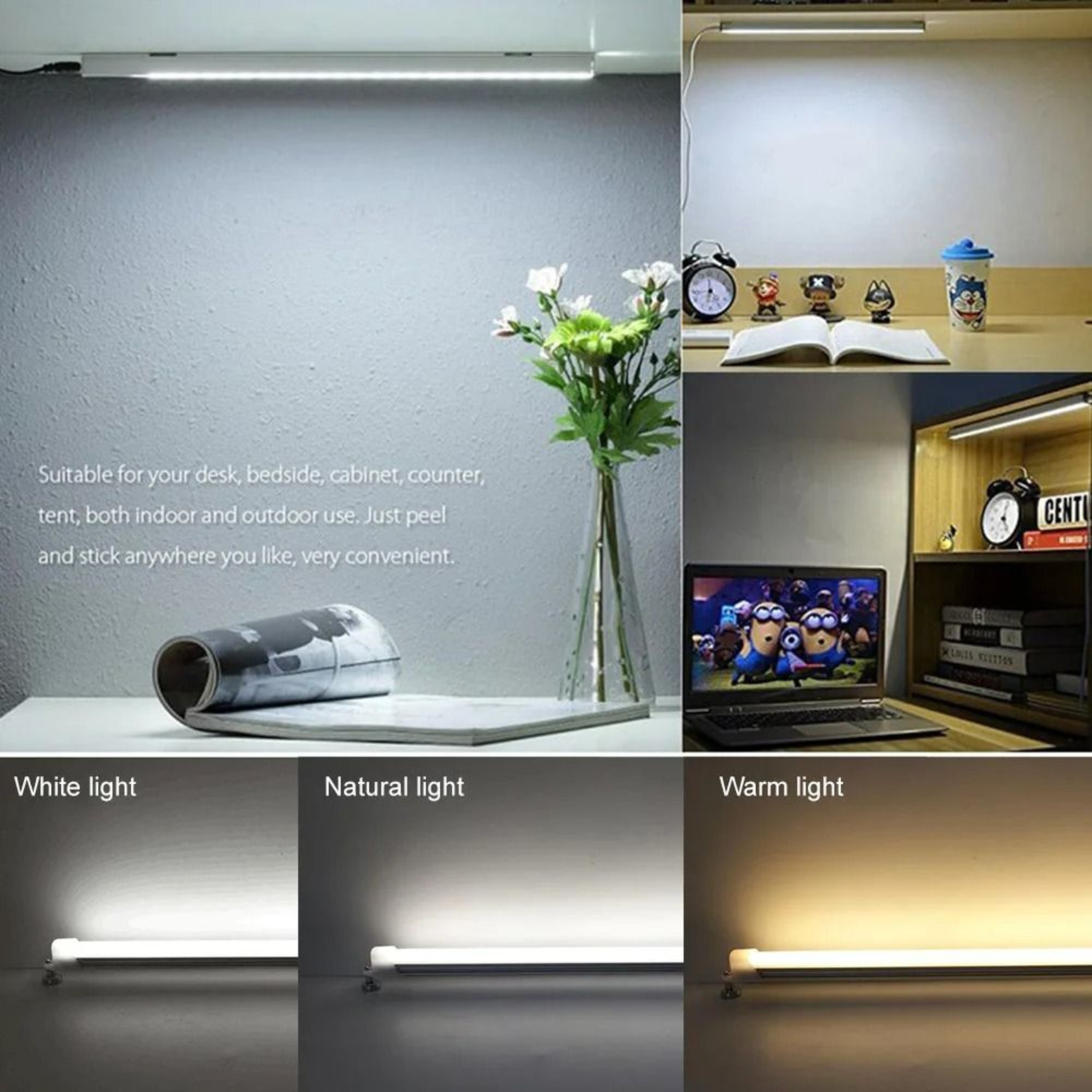 USB LED Night Light Bar 5V Under Cabinet Aluminum Hard Strip Light With Push Switch 4