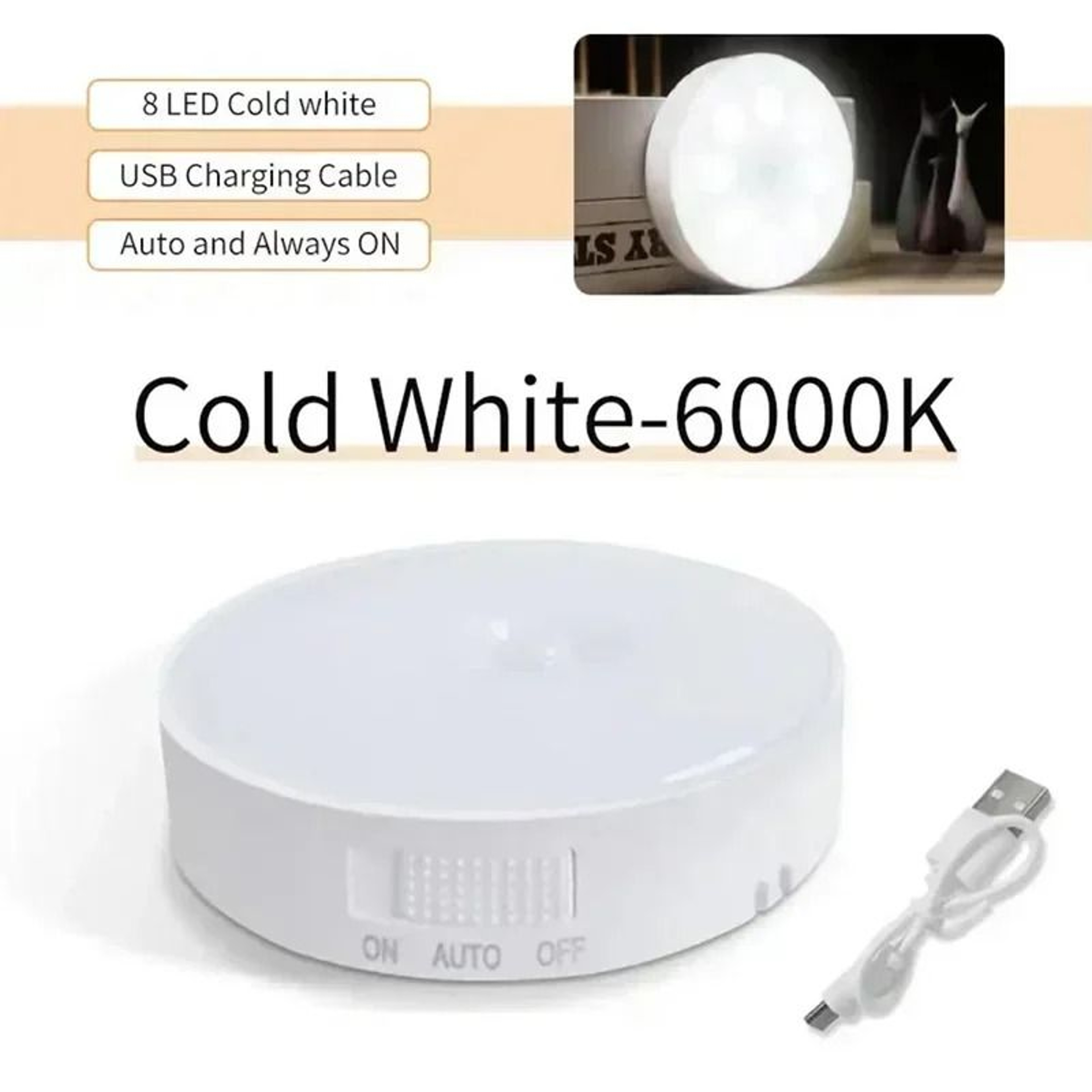 Wireless PIR Motion Sensor LED Night Light USB Rechargeable Kitchen Cabinet  Closet Lamp 9