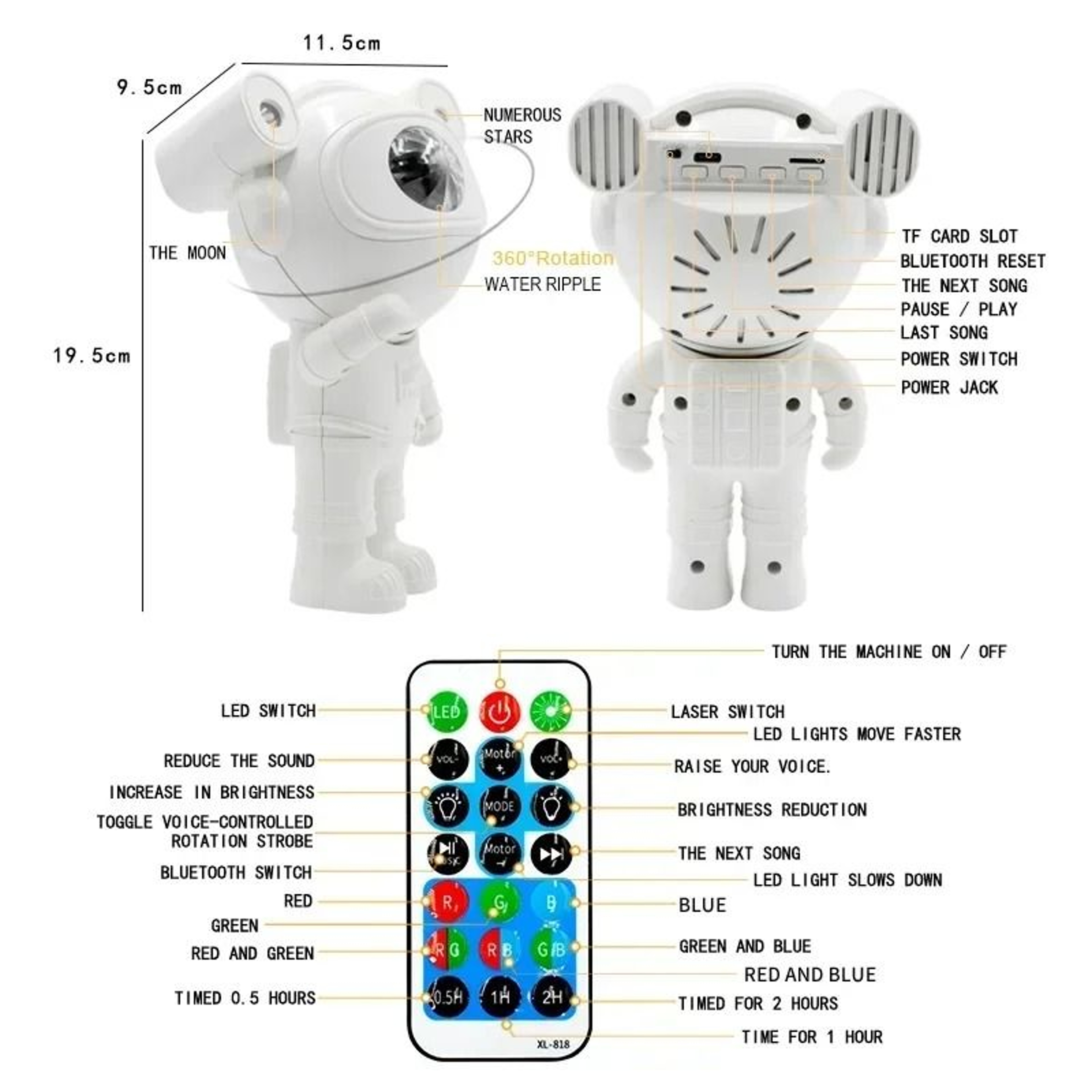 Galaxy Star Projector Night Light Astronaut Nebula Ceiling Lamp With Remote  Timer 4