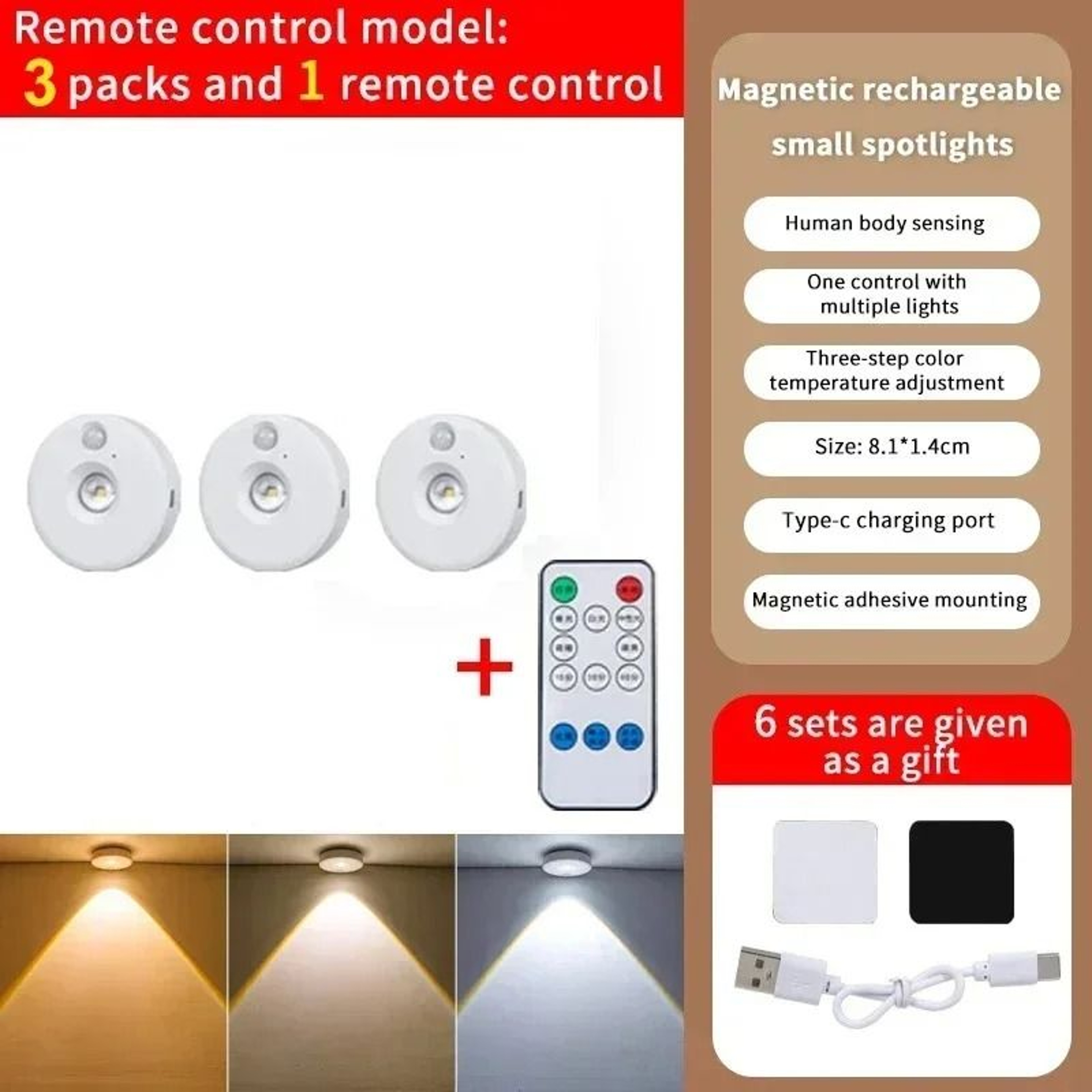 Wireless Wireless LED Under Cabinet Puck Lights With Remote Control 3 Colors  Dimmable Wardrobe Lam 7
