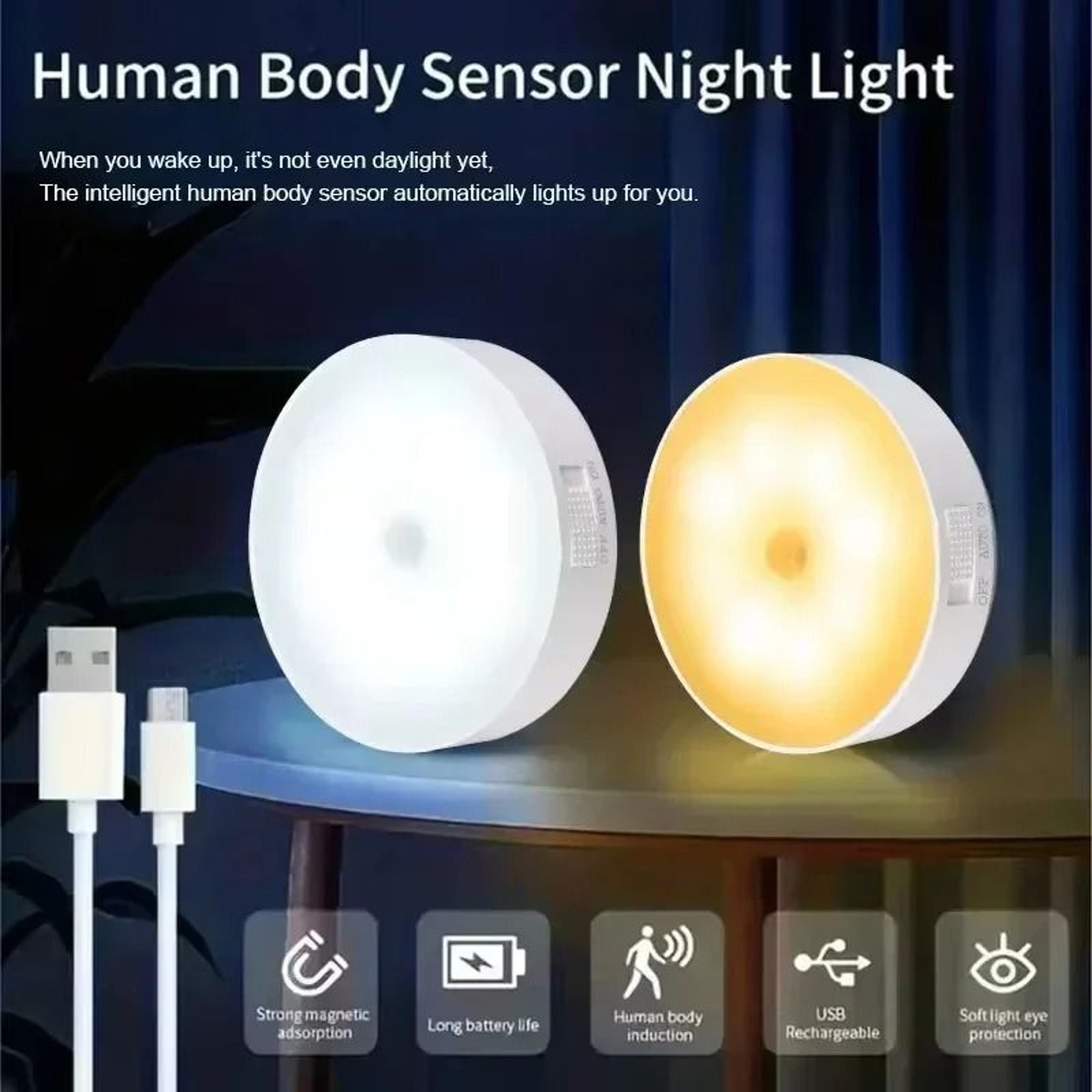 GGbingo TypeC Rechargeable Motion Sensor LED Night Light Wireless Closet  Hallway Lamp 2