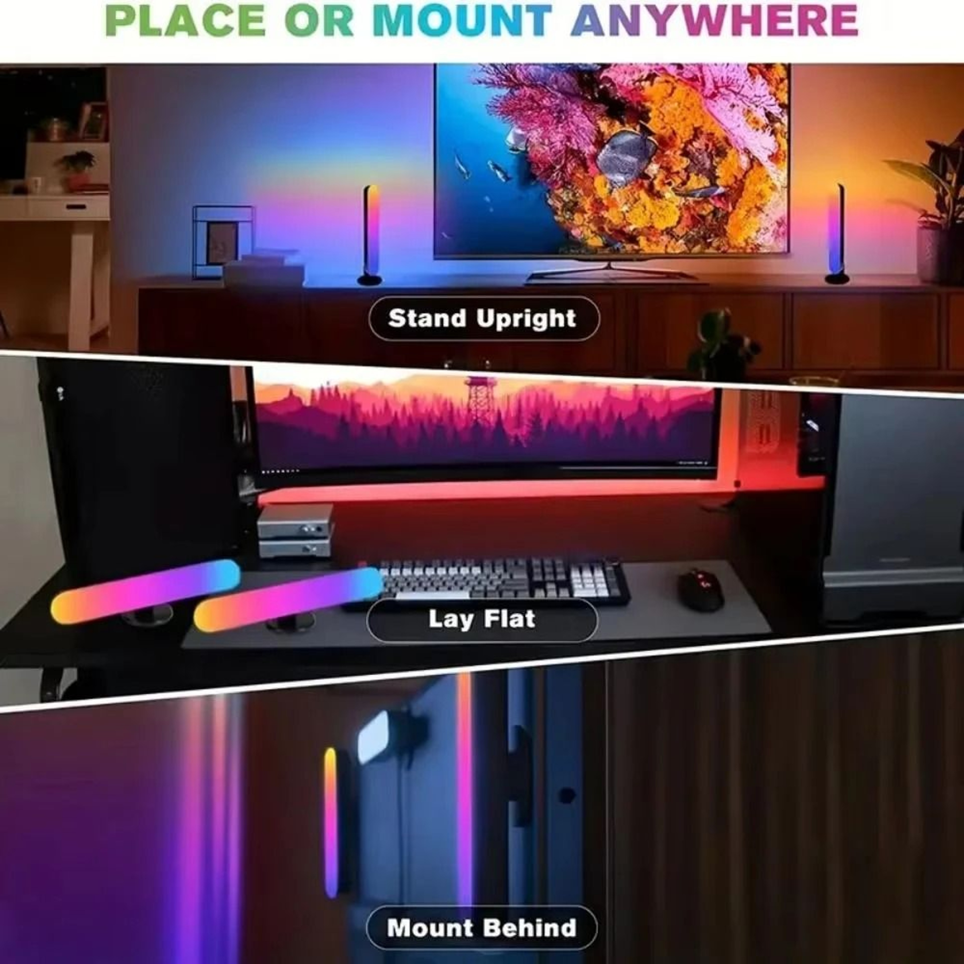 Smart RGB LED Desktop Ambient Light Bar USB Powered Accent Lamp With Wireless Remote Control 4