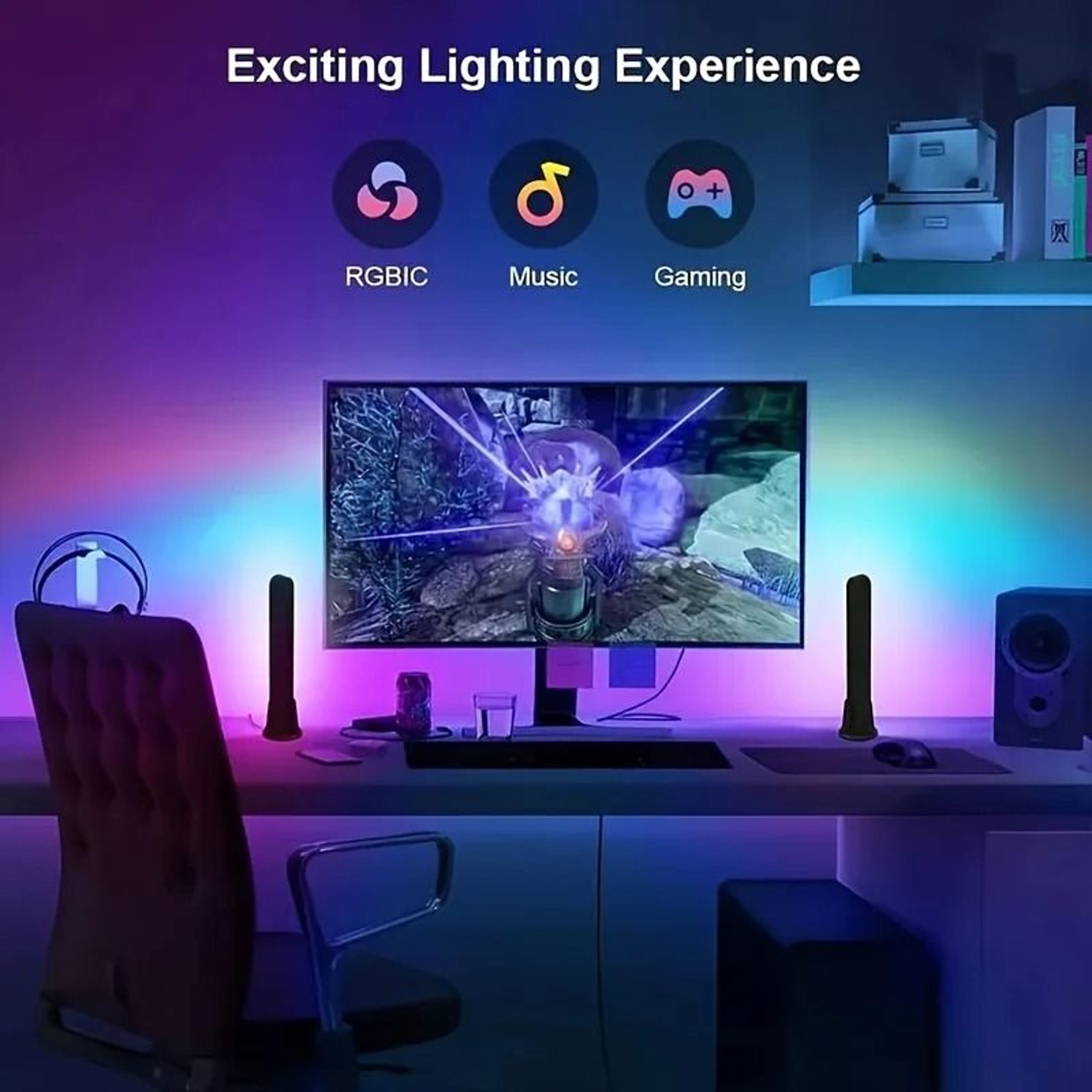 Smart RGB LED Desktop Ambient Light Bar USB Powered Accent Lamp With Wireless Remote Control 2