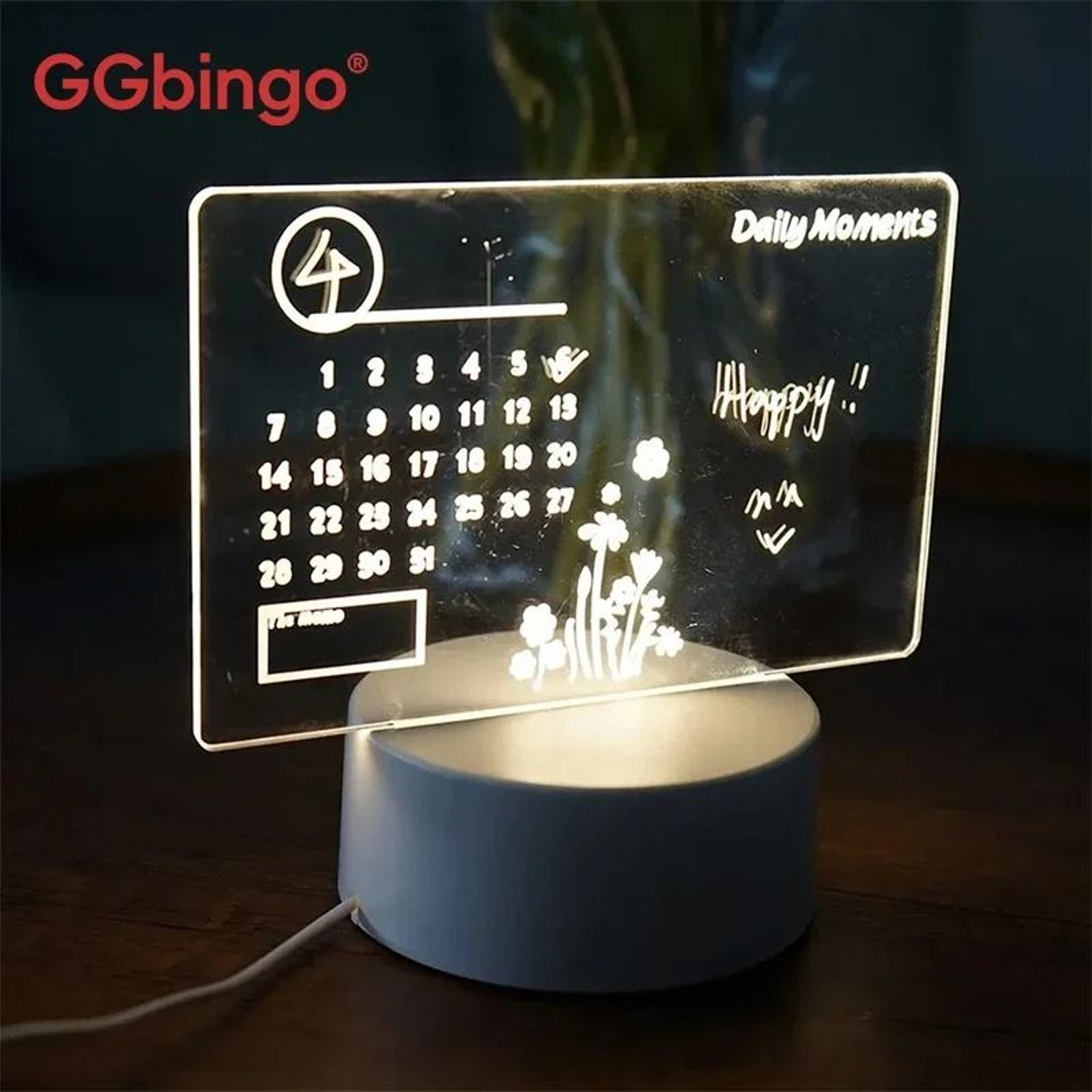 GGbingo Rewritable Handwritten Message Board LED Night Light USB Rechargeable Warm Acrylic Note Lam 0