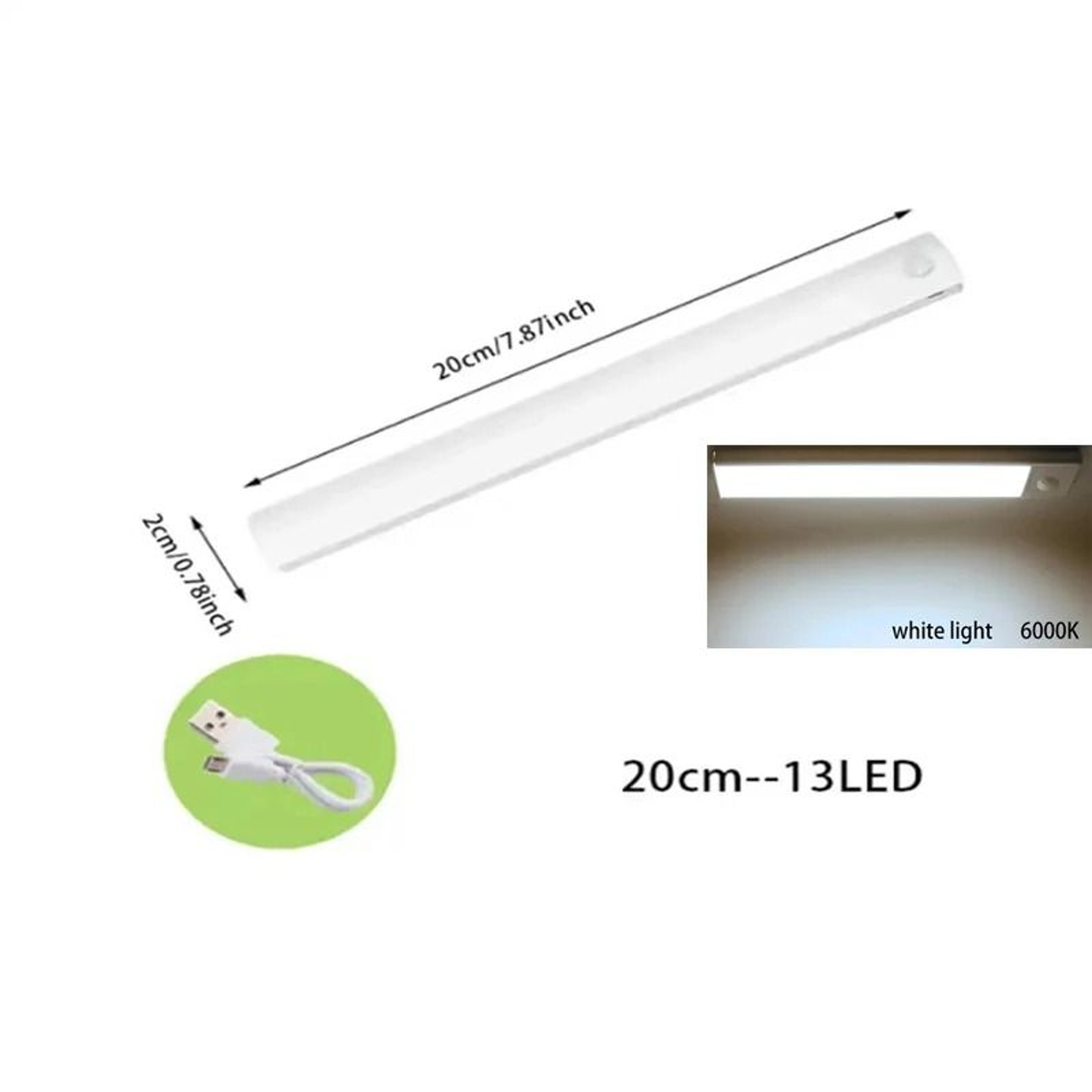 PIR Motion Sensor LED Under Cabinet Light Bar Dimmable Rechargeable Closet  Staircase Safety Lamp 10