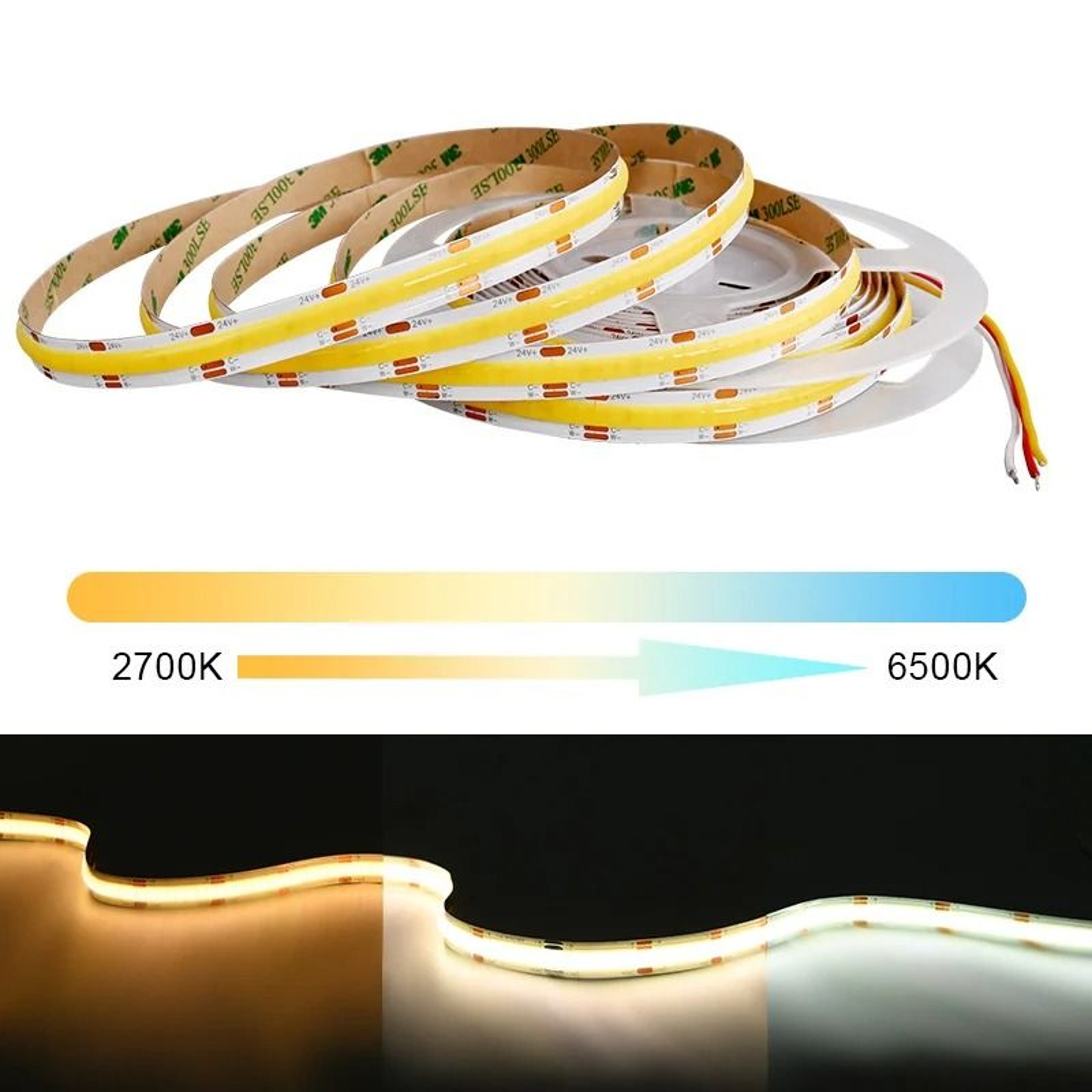 COB CCT LED Strip Light 608 LEDsm High Density Flexible Dimmable FOB Tape 2700K6500K DC12V24V 0