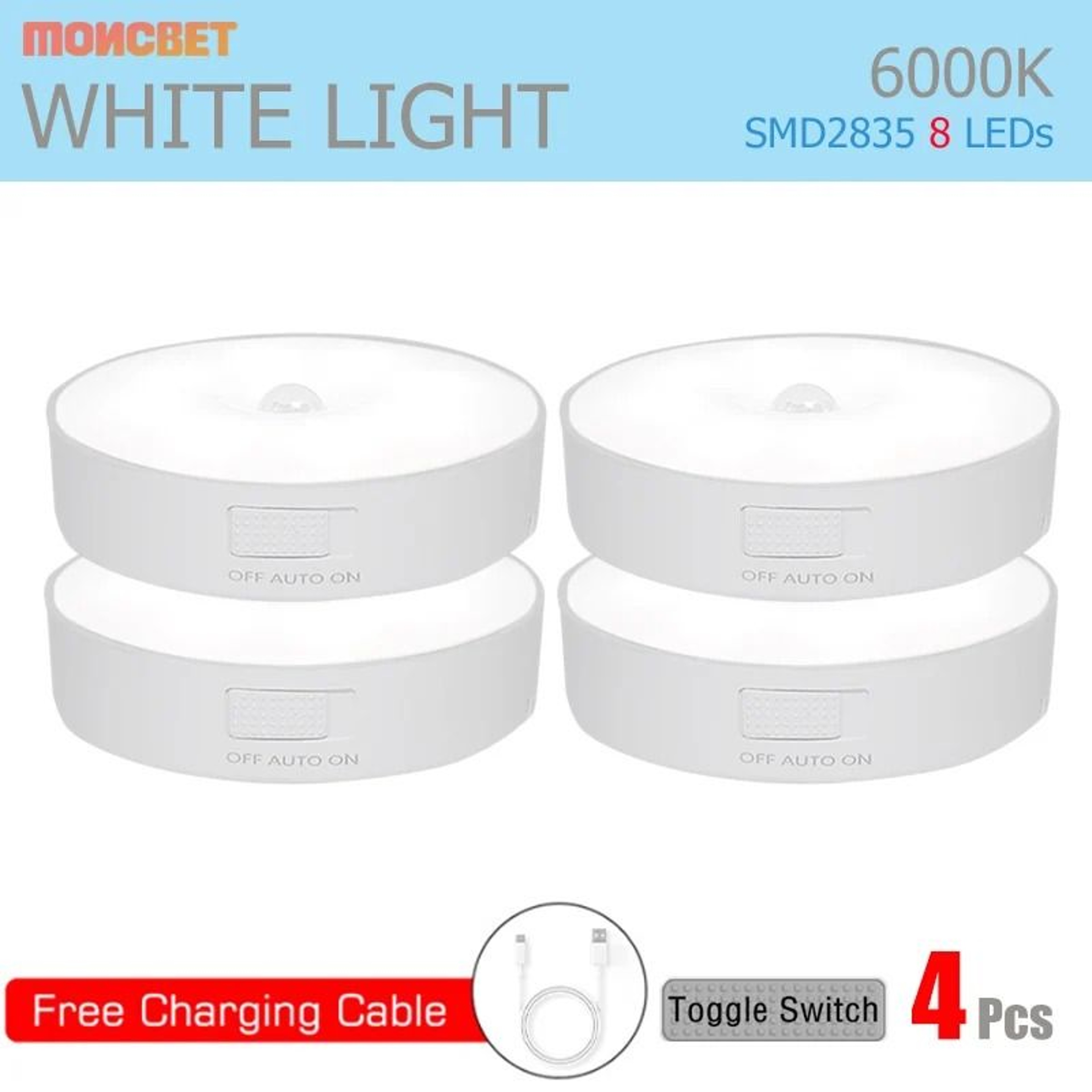 Wireless Magnetic Motion Sensor LED Cabinet Lamp USB Rechargeable Night Light 10