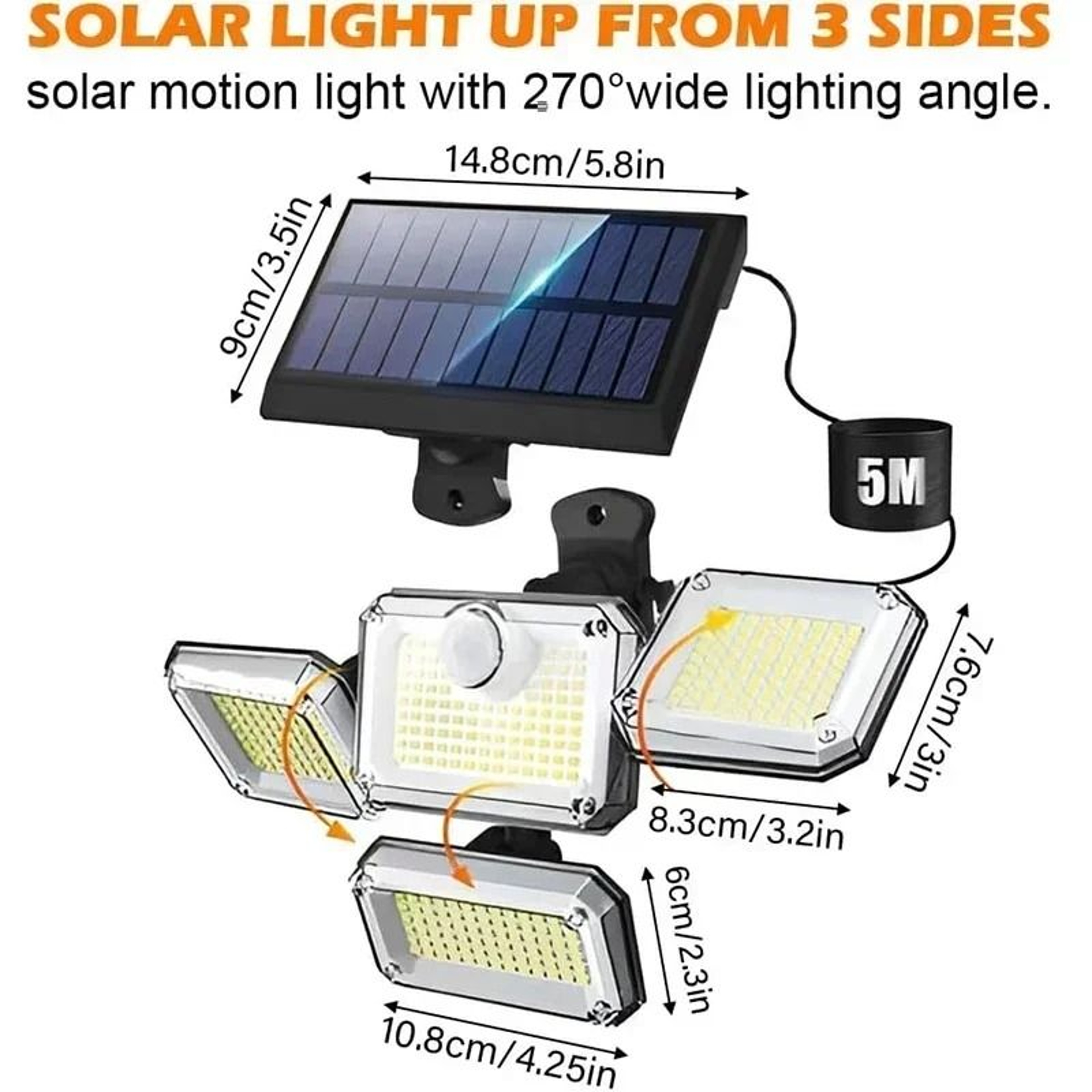 MultiHead Outdoor Solar Motion Sensor Security Wall Lamp IP65 Waterproof 2
