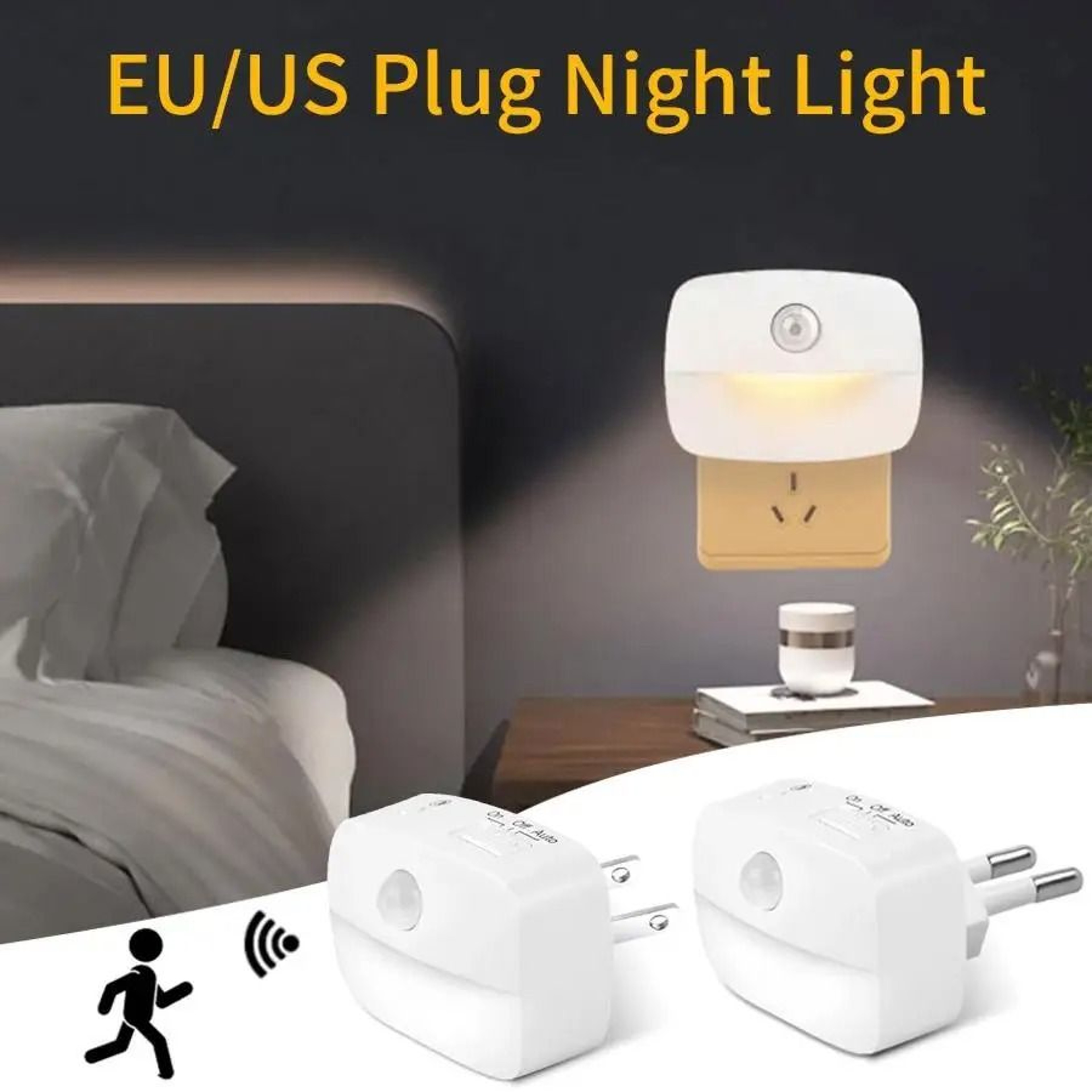 Direct PlugIn LED Motion Sensor Wall Light US  EU PlugIn Night Lamp 0