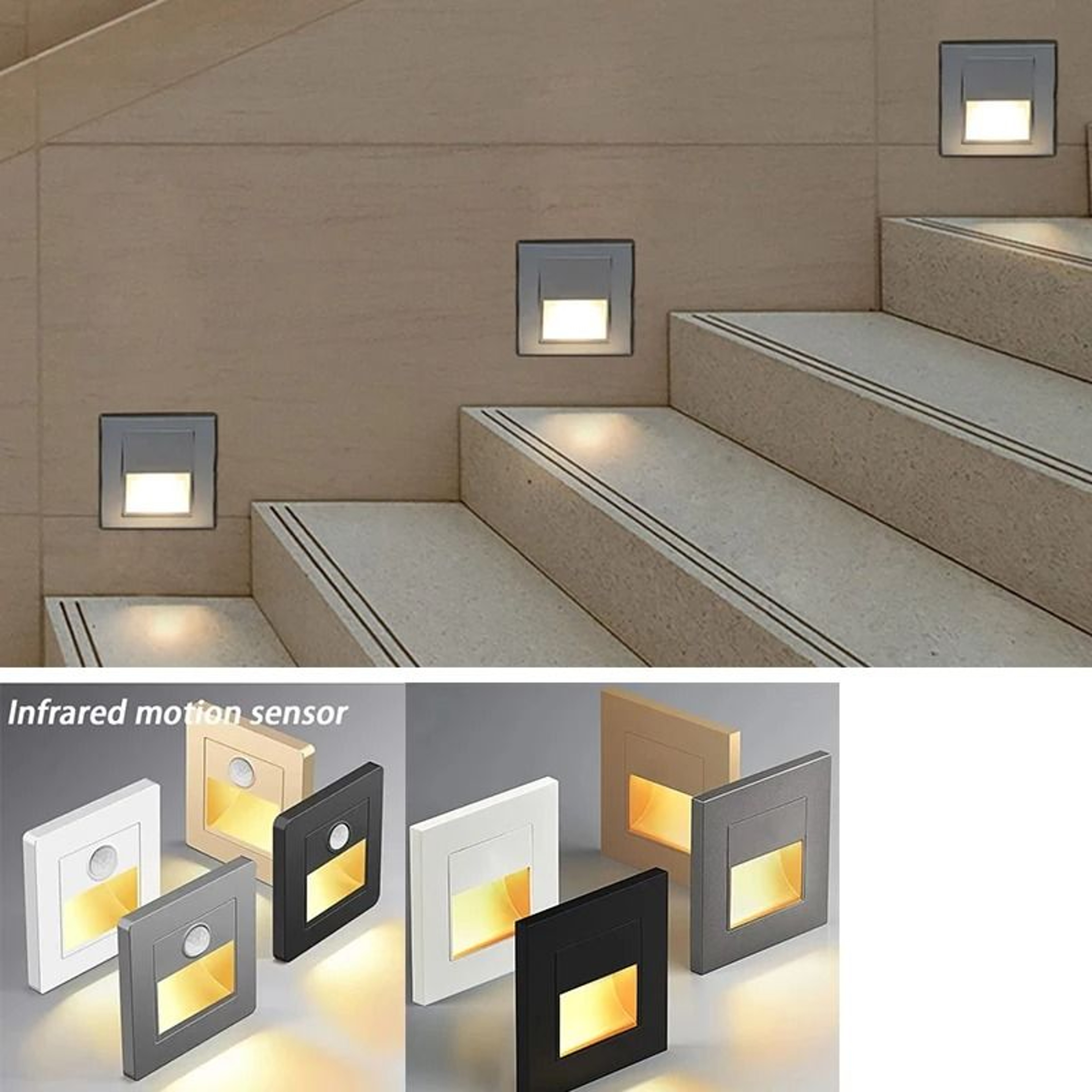 Recessed LED Staircase  Wall Night Light With PIR Motion  DayNight Sensor AC 110V220V 0