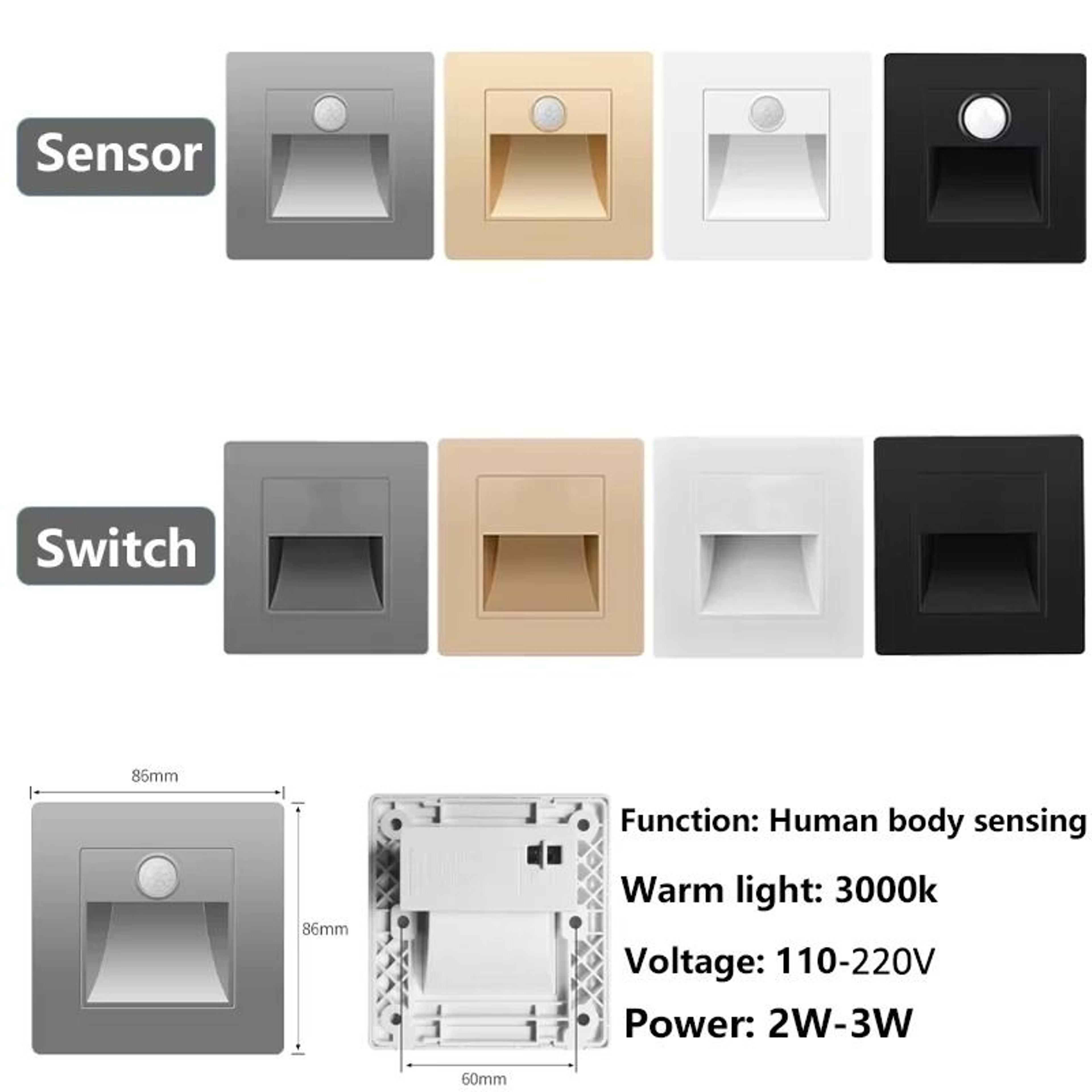 Recessed LED Staircase  Wall Night Light With PIR Motion  DayNight Sensor AC 110V220V 1