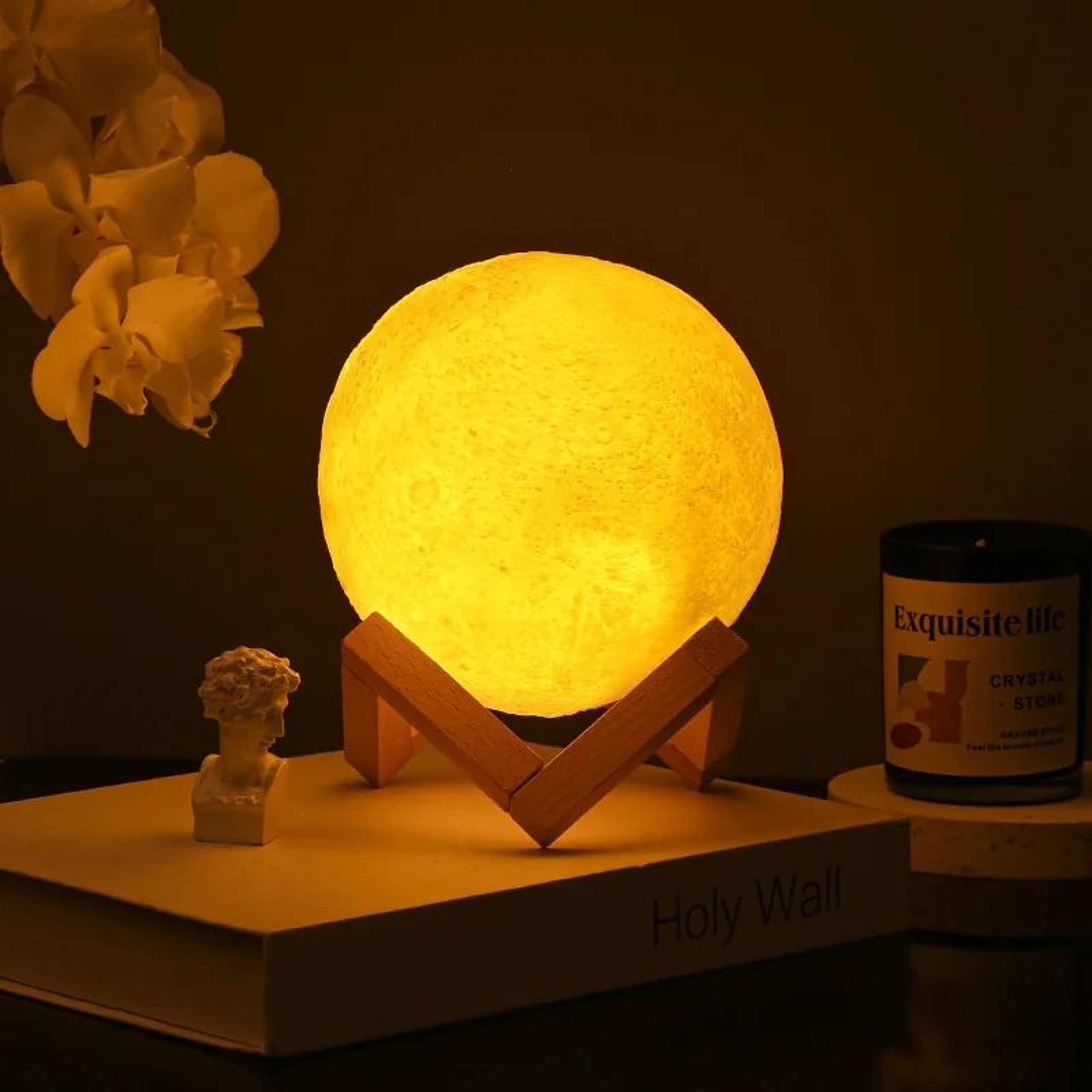 3D Printed Moon Globe LED Night Light  Bedside Desk Lamp Warm Ambient Home Decor 0