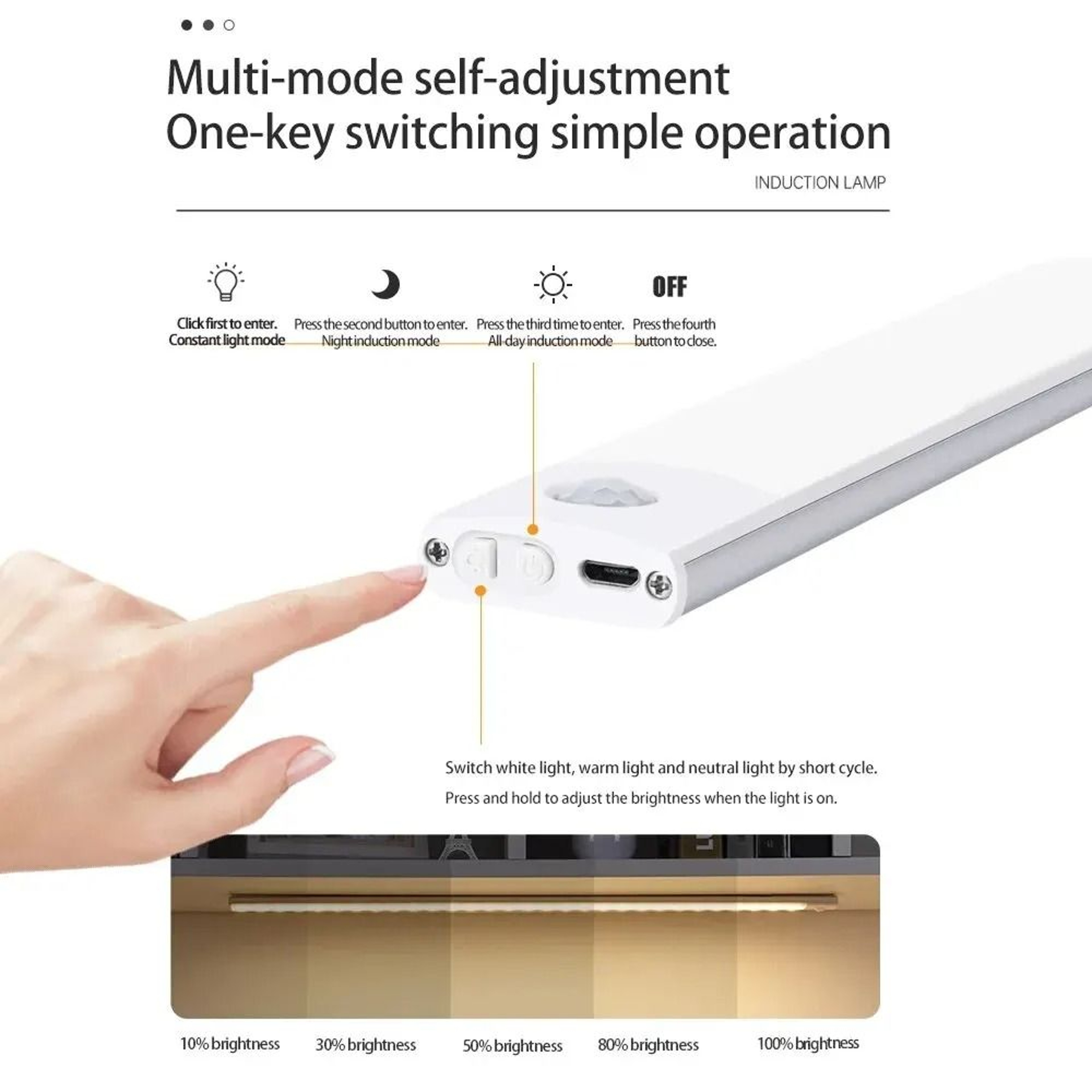 USB TypeC Rechargeable LED Motion Sensor Cabinet Light Slim Wireless Wardrobe  Kitchen Bar 4