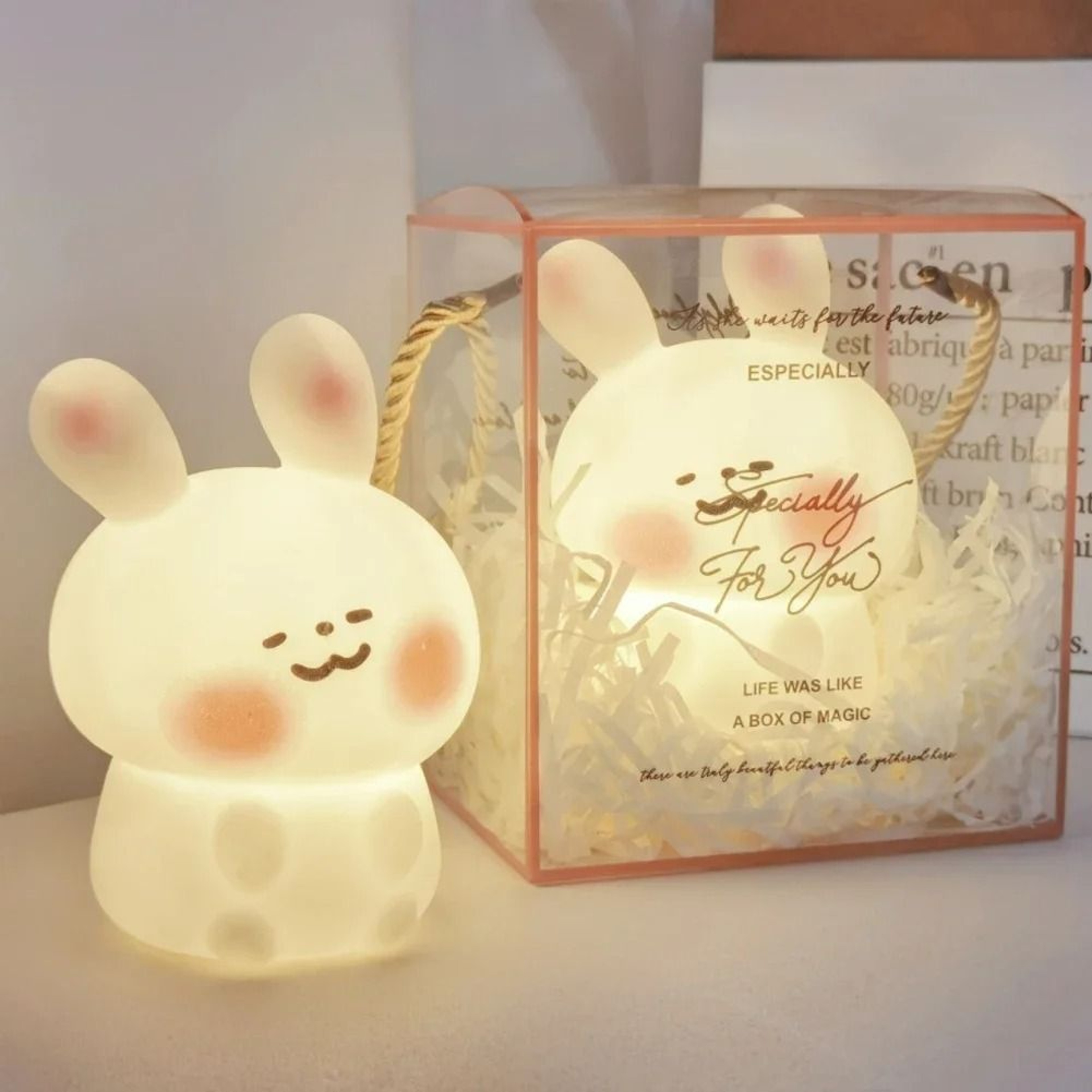 Big Face Silicone Rabbit Touch Night Light Cute Soft Cartoon LED Bedside Lamp For Kids 0