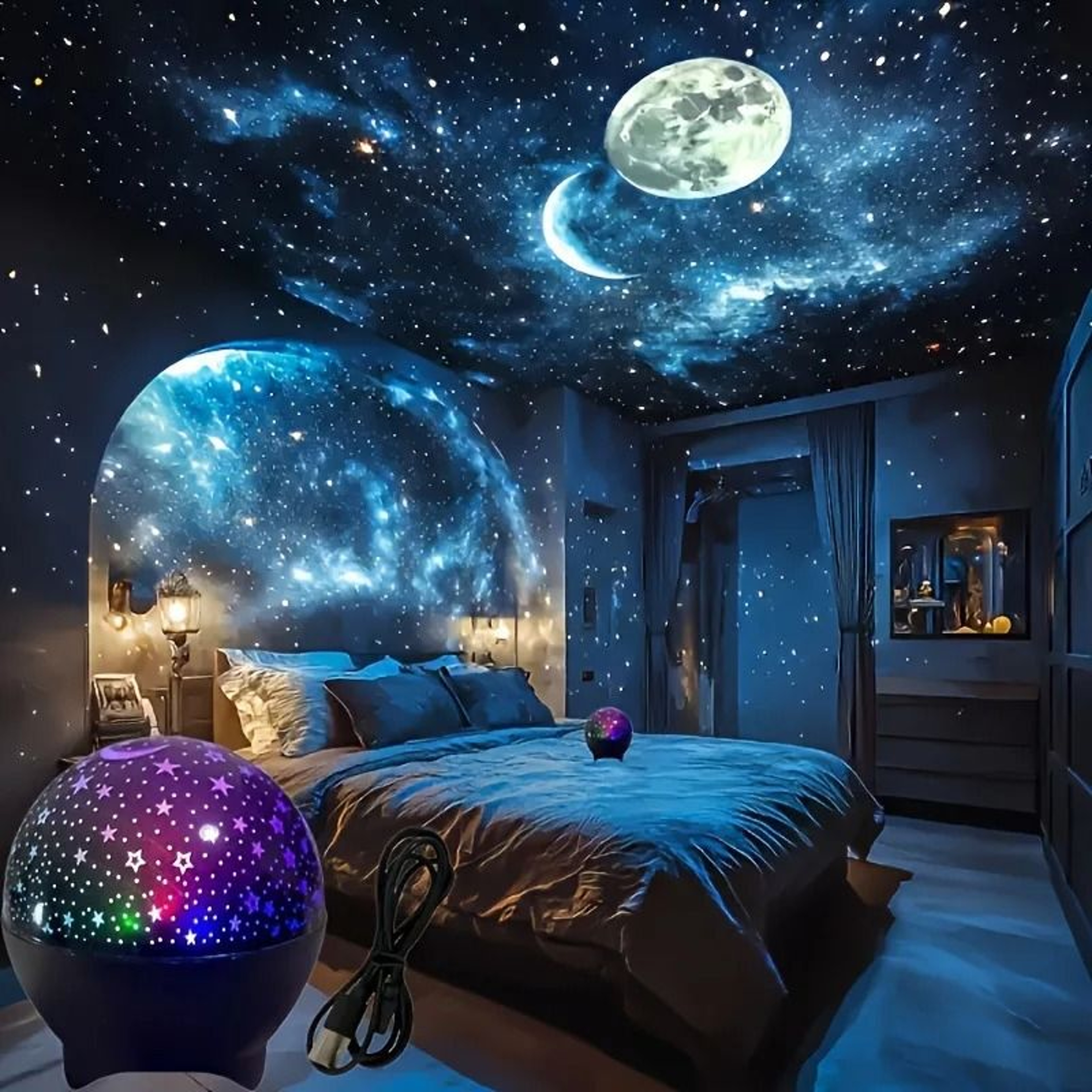 Starry Sky Moon 7Mode LED Projector Light USB Colorful Strobe  Galaxy Nightlight 3