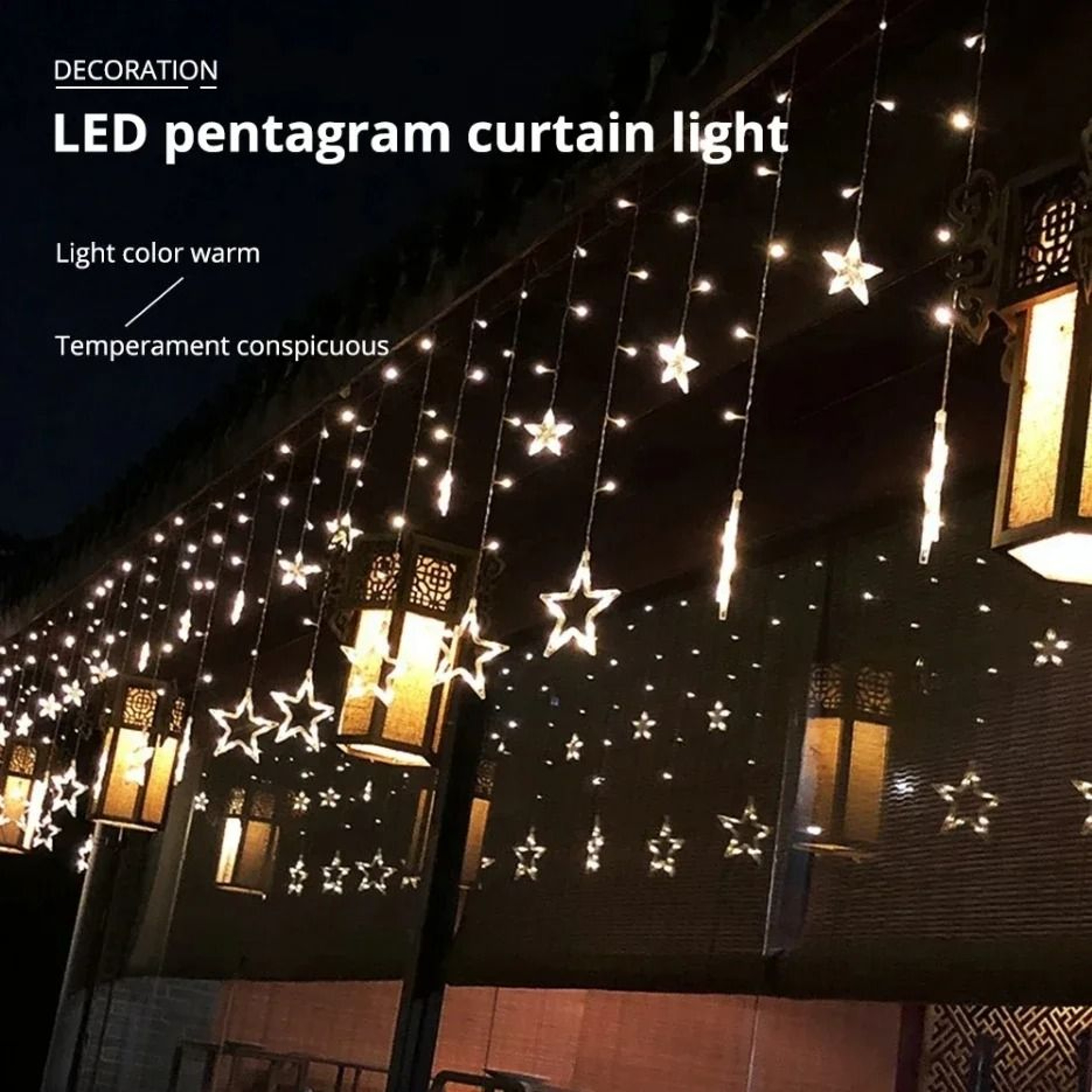 LED Pentagram Star Curtain Lights With Remote  EndtoEnd Connector 1