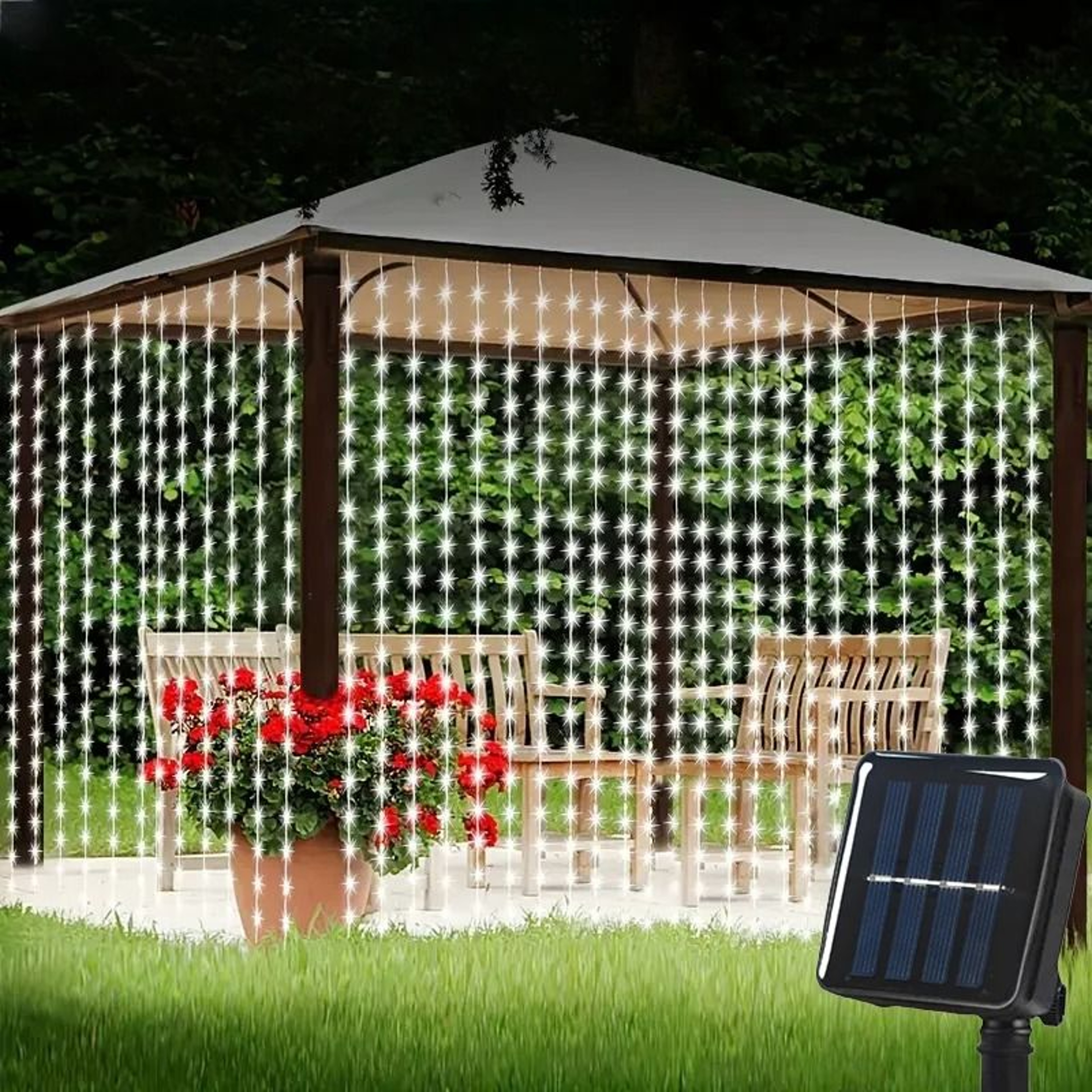 Solar Outdoor LED Curtain String Lights With 8 Modes For Garden  Bedroom 8