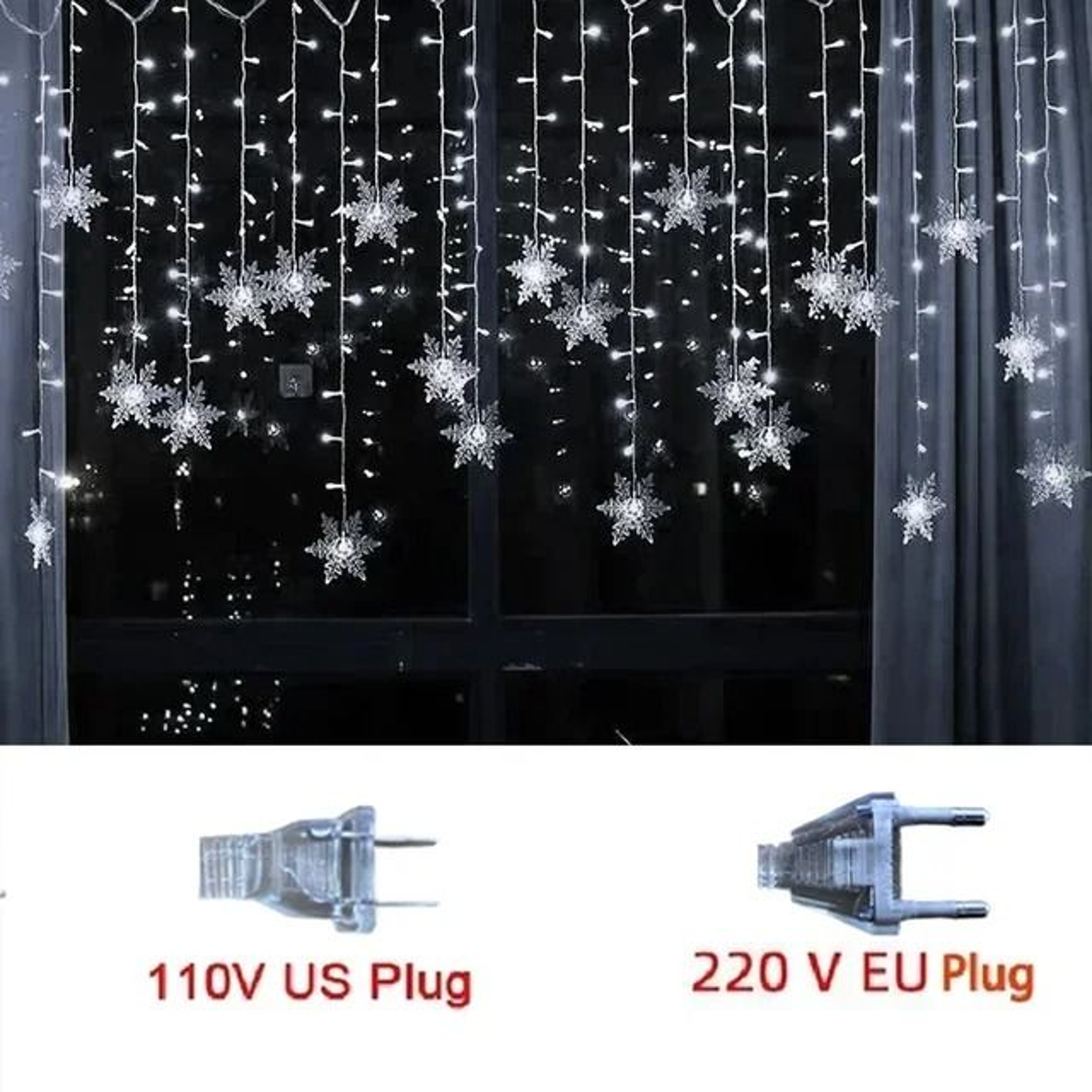 Snowflake LED Icicle Curtain String Lights With 8 Flashing Modes For Window  Holiday Decor 7