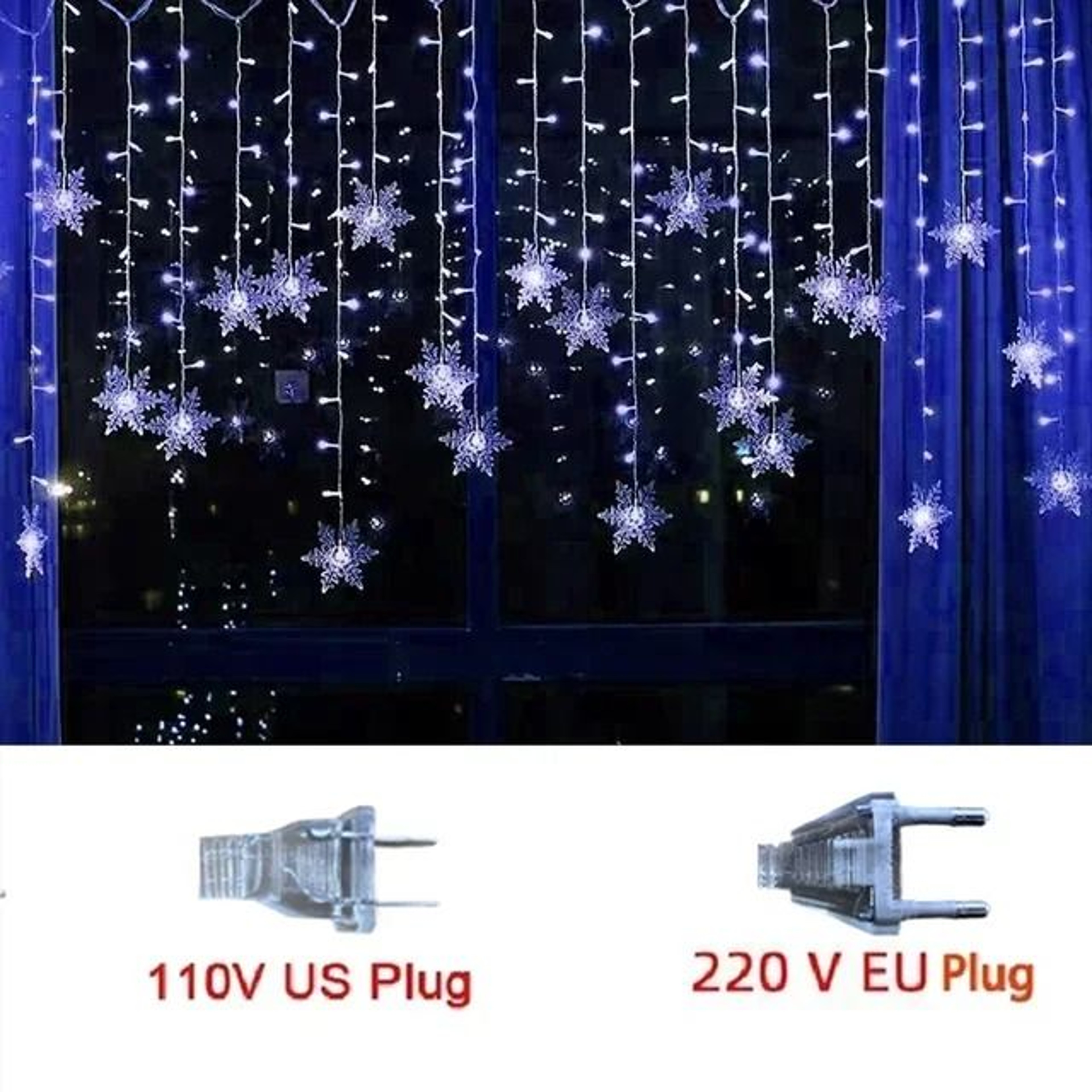 Snowflake LED Icicle Curtain String Lights With 8 Flashing Modes For Window  Holiday Decor 9