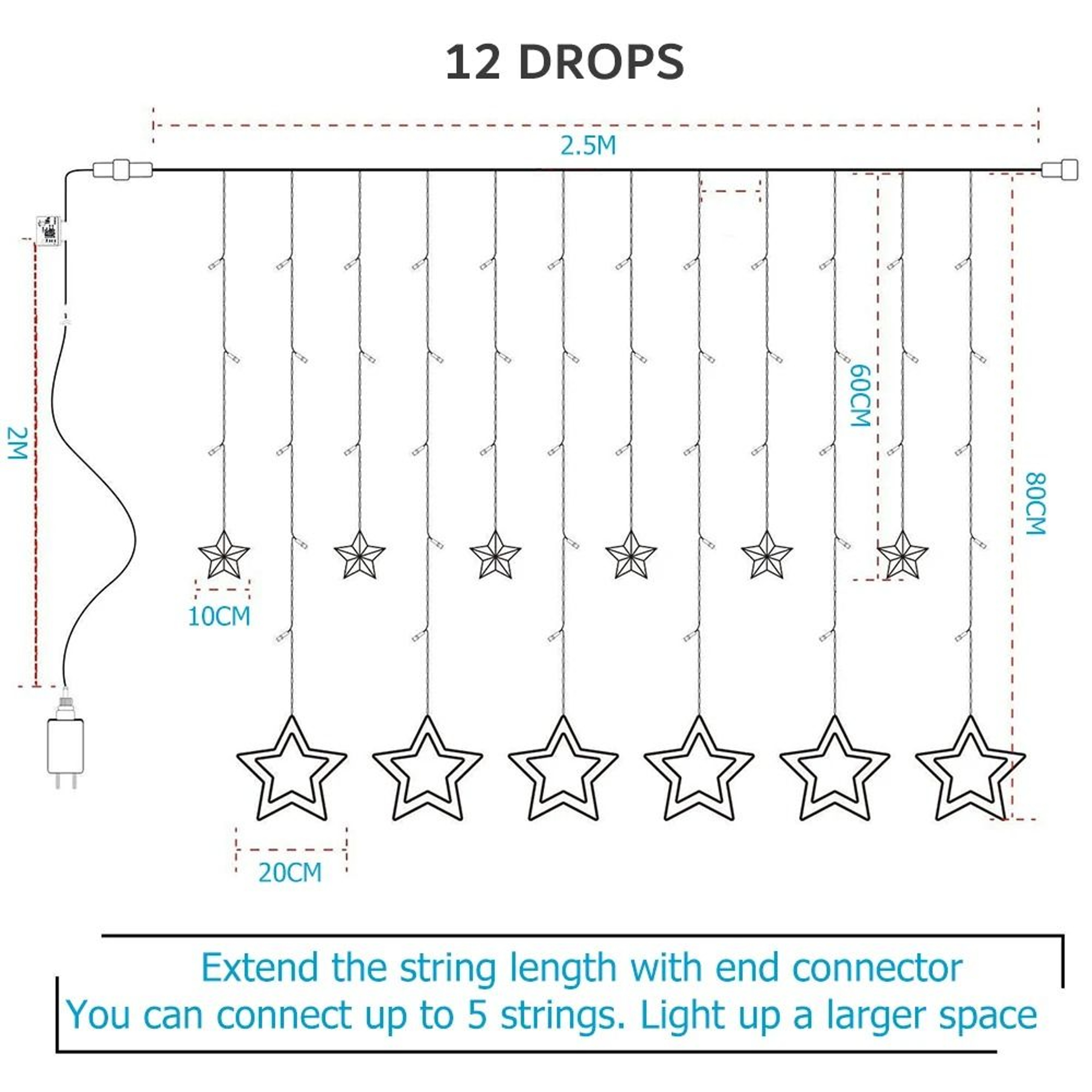 138 LED Star Curtain String Lights With 8 Modes For Ramadan Wedding  Holiday Decor 2
