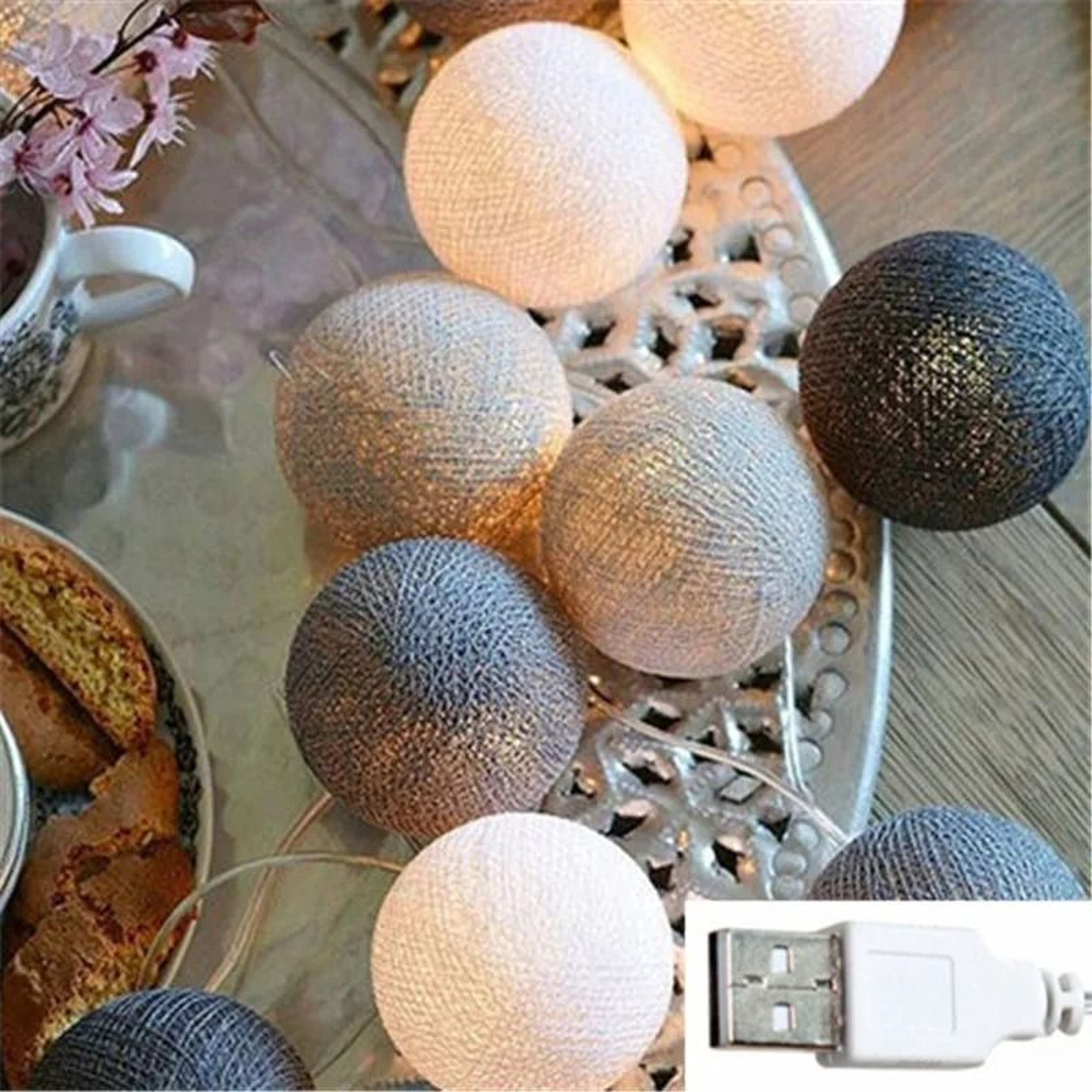 Cotton Ball LED String Lights 102030 LEDs For Bedroom Party  Holiday Decor 13
