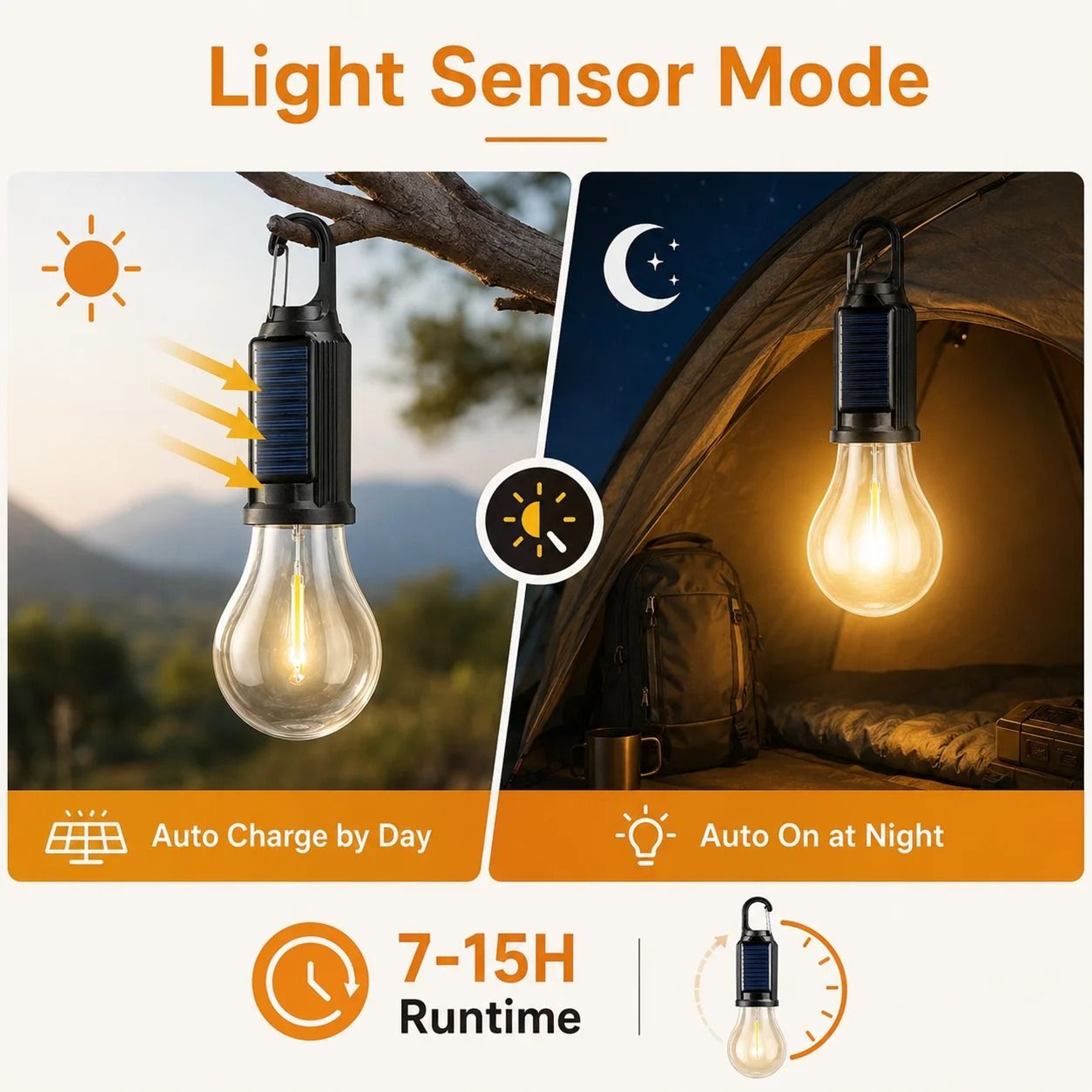 Solar Rechargeable Hanging Tent Light Bulb  USB Portable Outdoor Camping Lantern 3