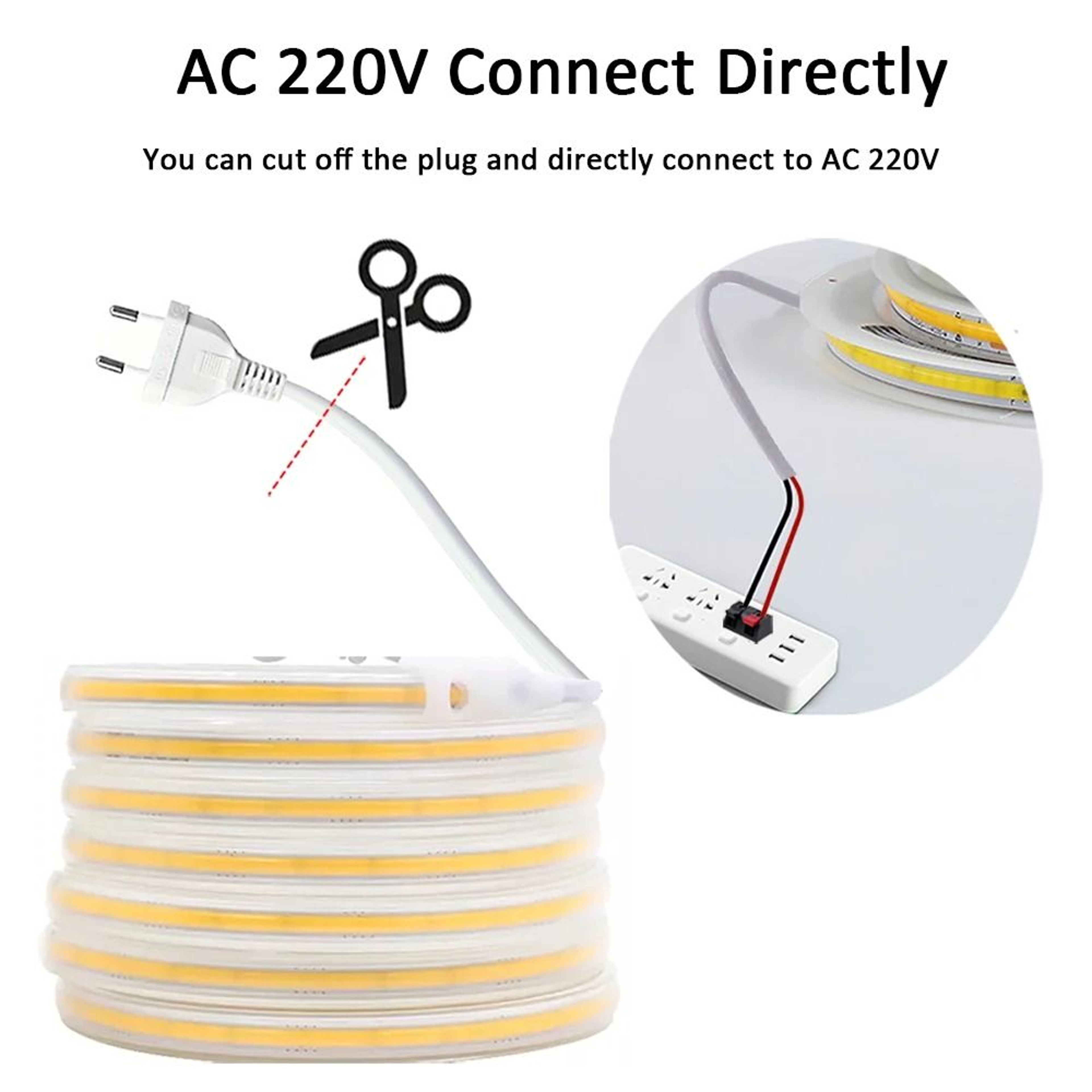 Driverless 220V SelfAdhesive COB LED Light Strip Direct AC Flexible Ribbon For Kitchen  Room 2
