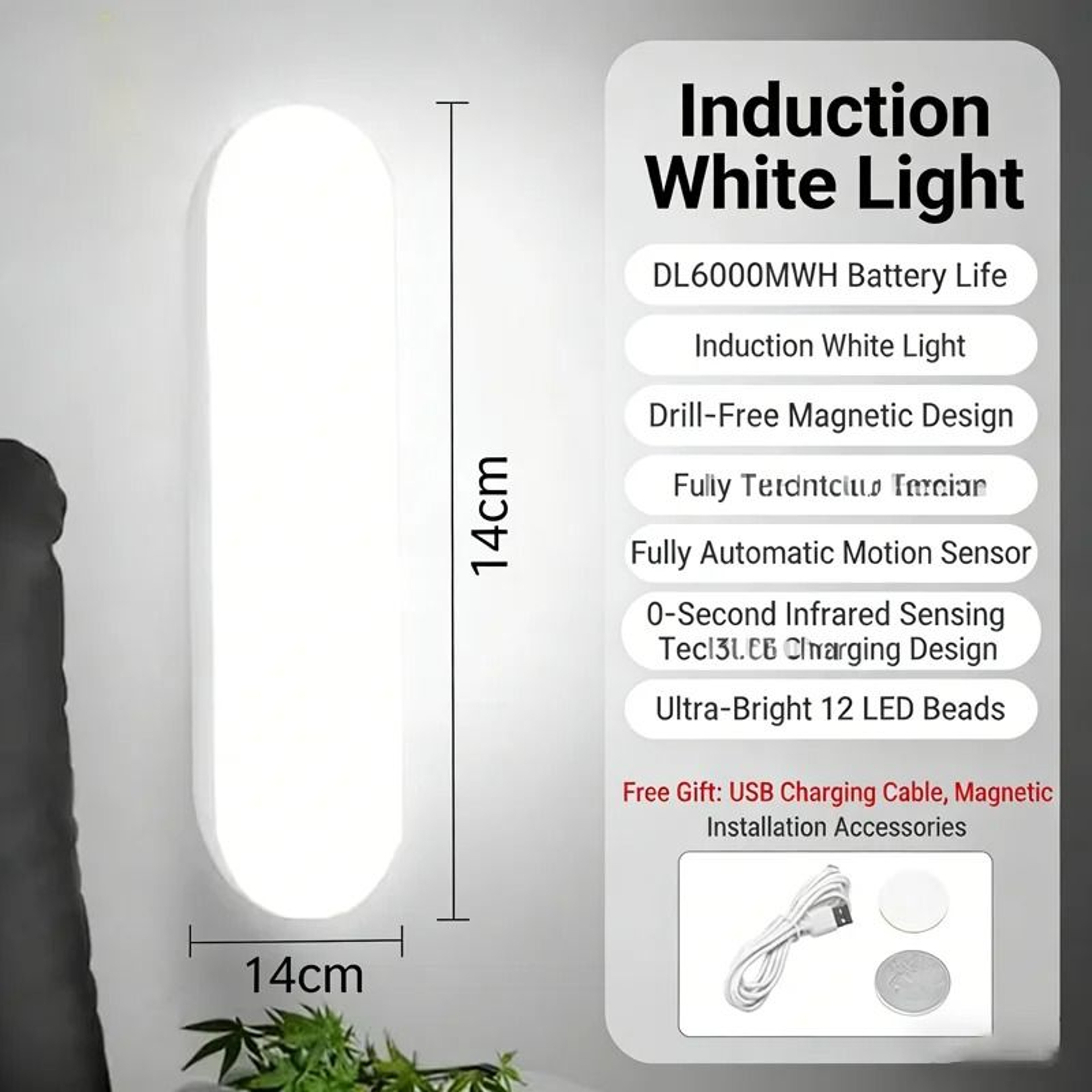 Wireless LED Motion Sensor Night Light USB Rechargeable Magnetic Strip For Closet Cabinet  Hallway 7