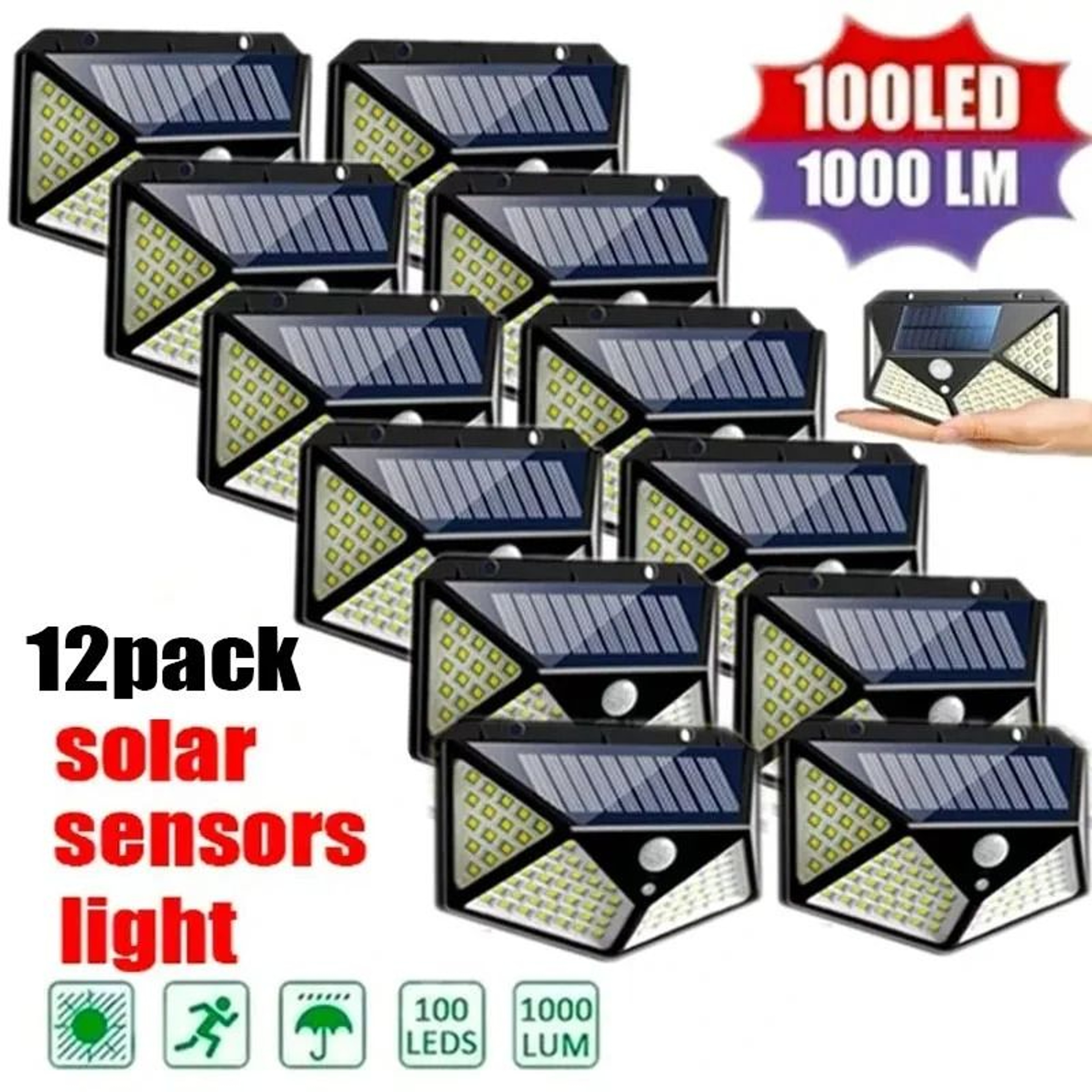 100 LED Solar Outdoor Motion Sensor Wall Security Lights IP65 Waterproof 3Mode Yard Floodlight Mult 0