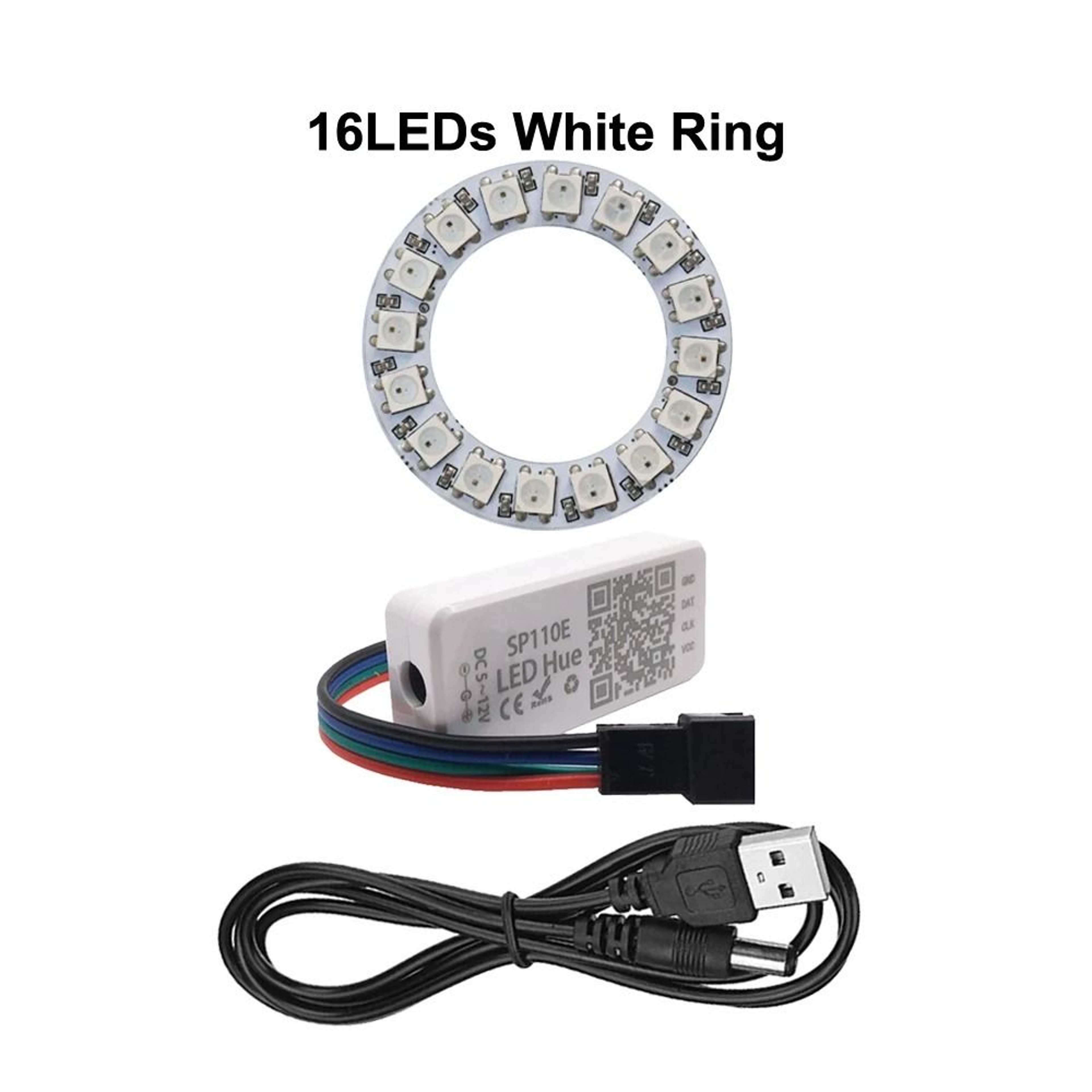 WS2812B Addressable RGB LED Ring Kit With SP110E Bluetooth Controller  5V USB Cable 18