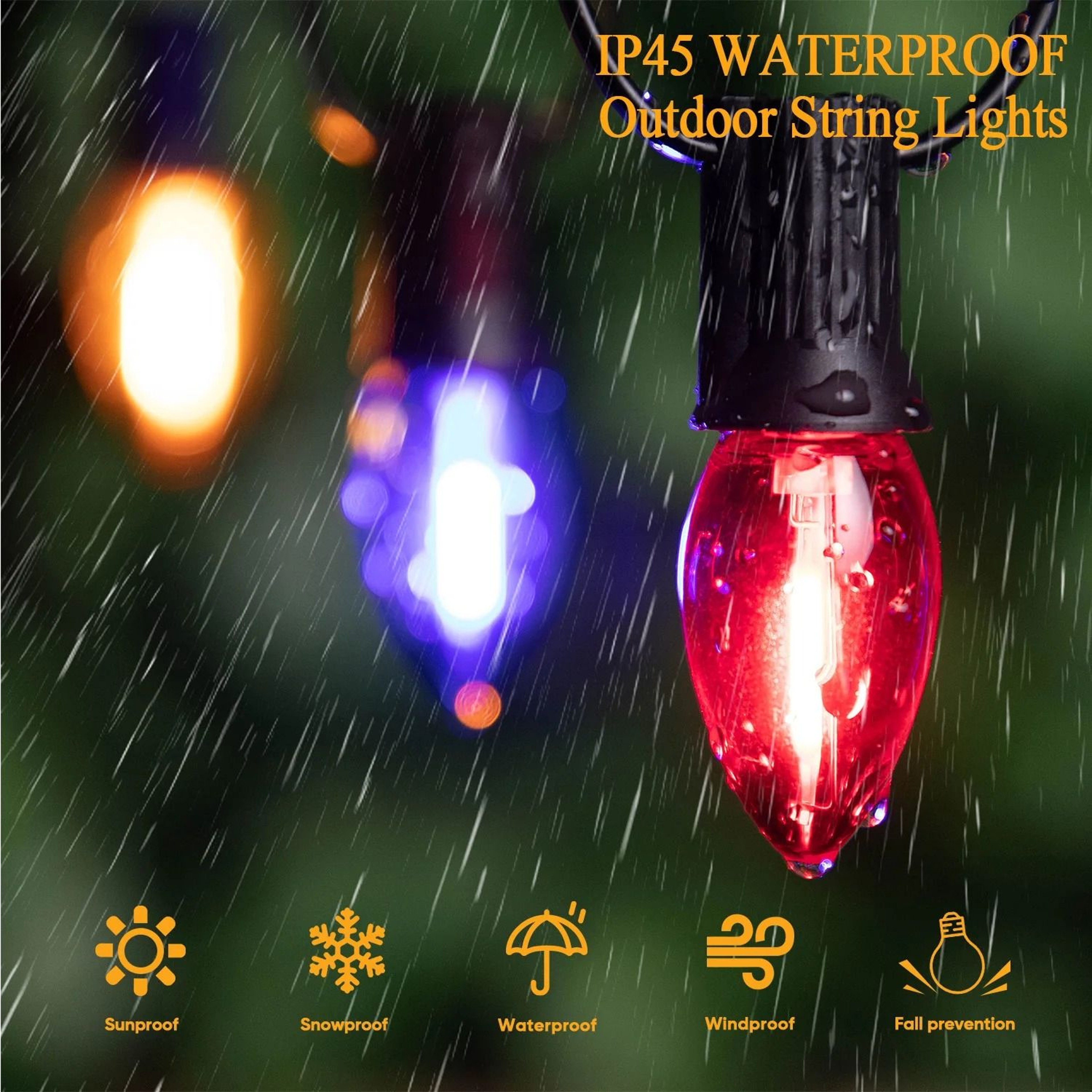 Outdoor Colorful C7 Shatterproof LED Replacement Bulbs 1W E12 Base RGB Waterproof Garland Lights 2