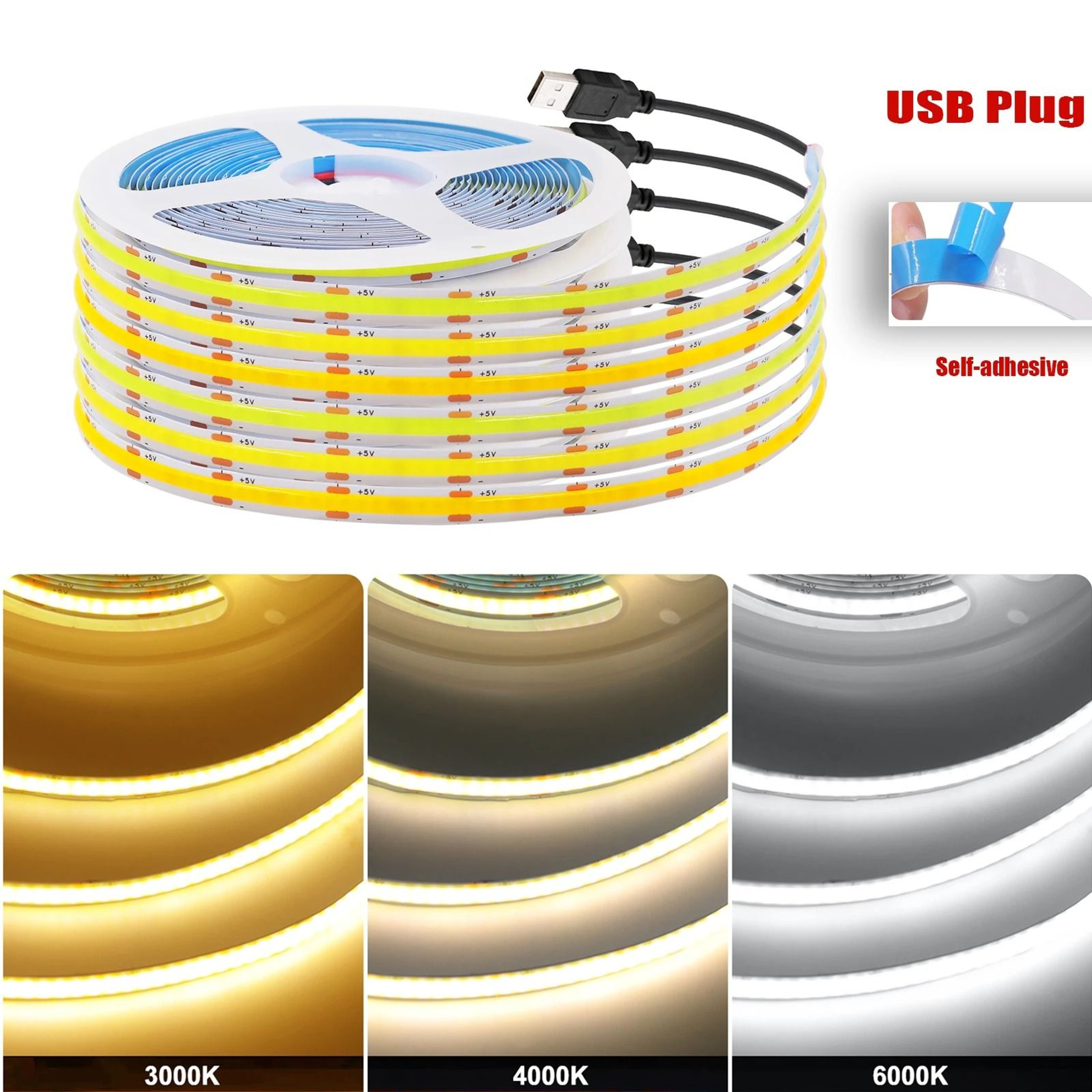 DC 5V USB COB LED Strip Light 8mm PCB 320 LEDsm Flexible SpotFree Tape For TV Backlight  Cabinet De 7