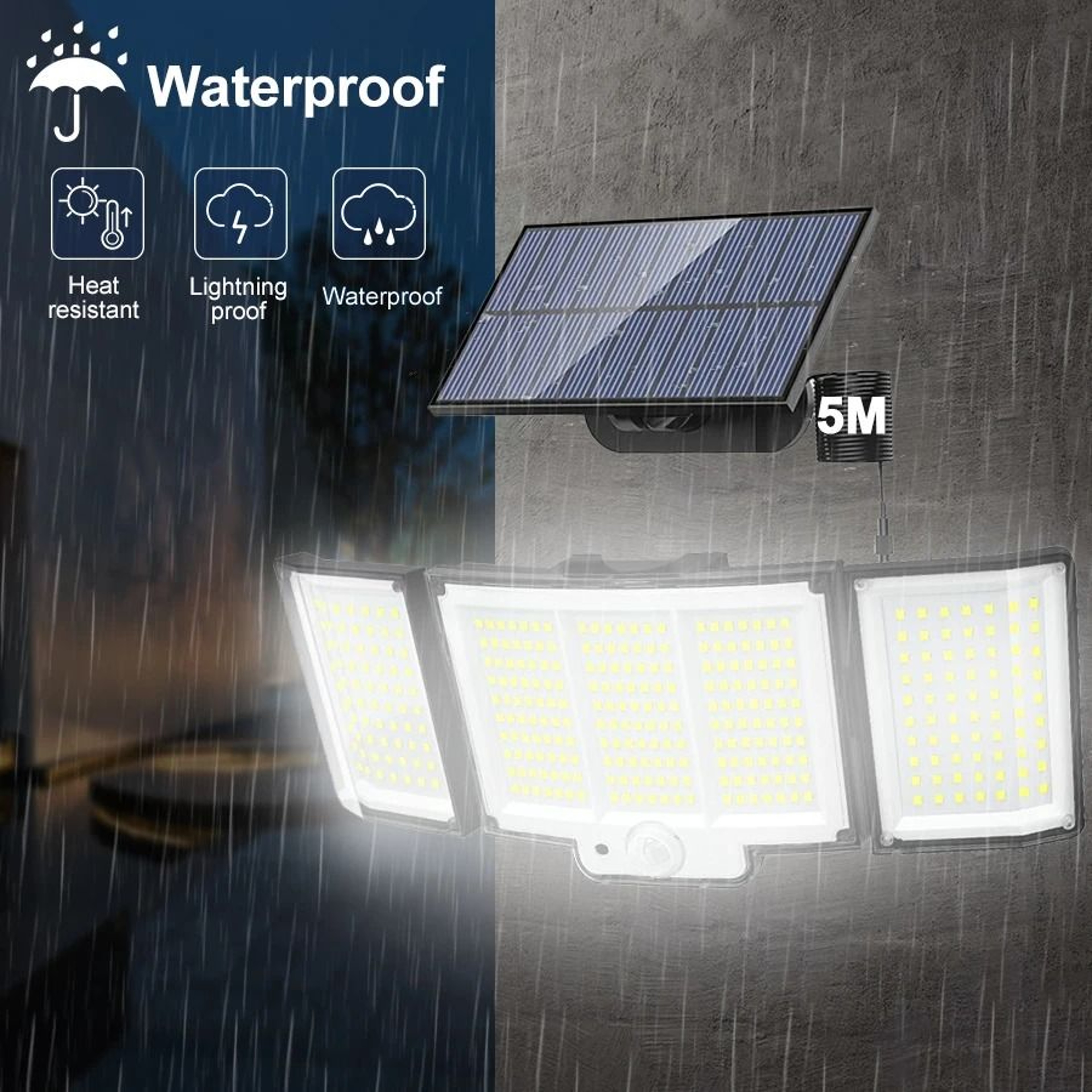 Outdoor LED Solar Motion Sensor Wall Spotlight IP65 Waterproof Security Street Lamp With 3 Lighting 3