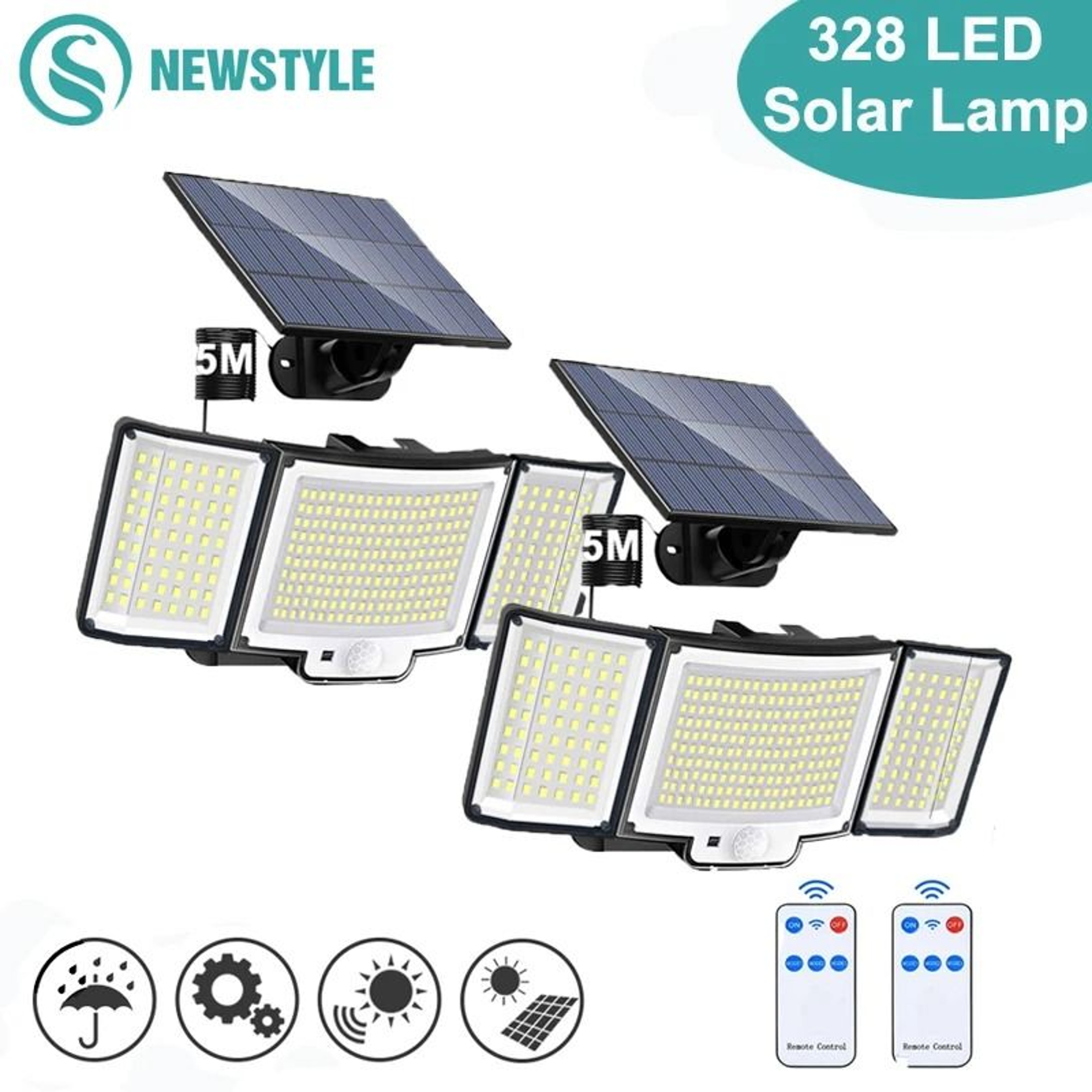Outdoor LED Solar Motion Sensor Wall Spotlight IP65 Waterproof Security Street Lamp With 3 Lighting 0