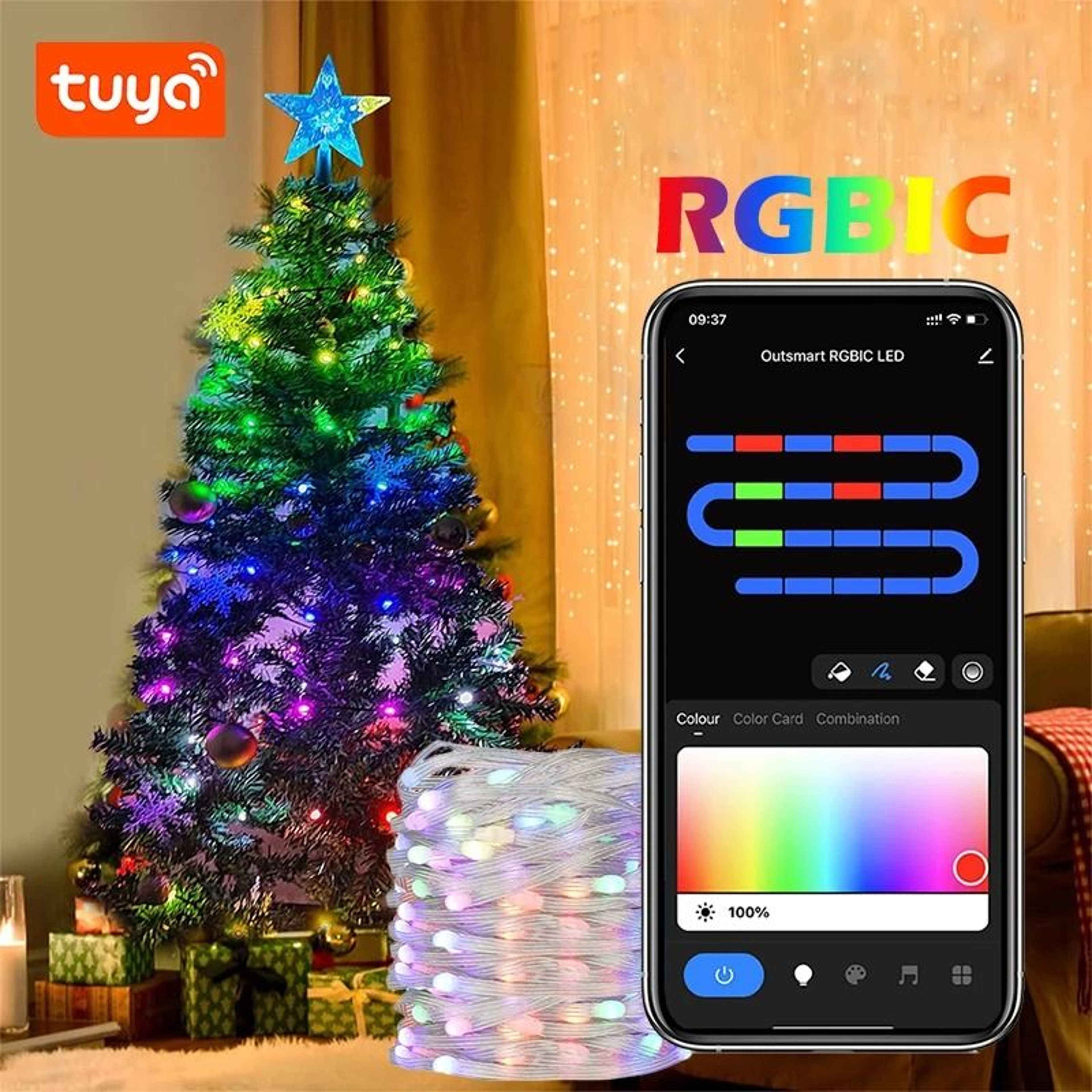 Tuya WiFi Smart USB RGBIC LED String Christmas Lights WS2812B Addressable Dream Color Fairy Lights  0