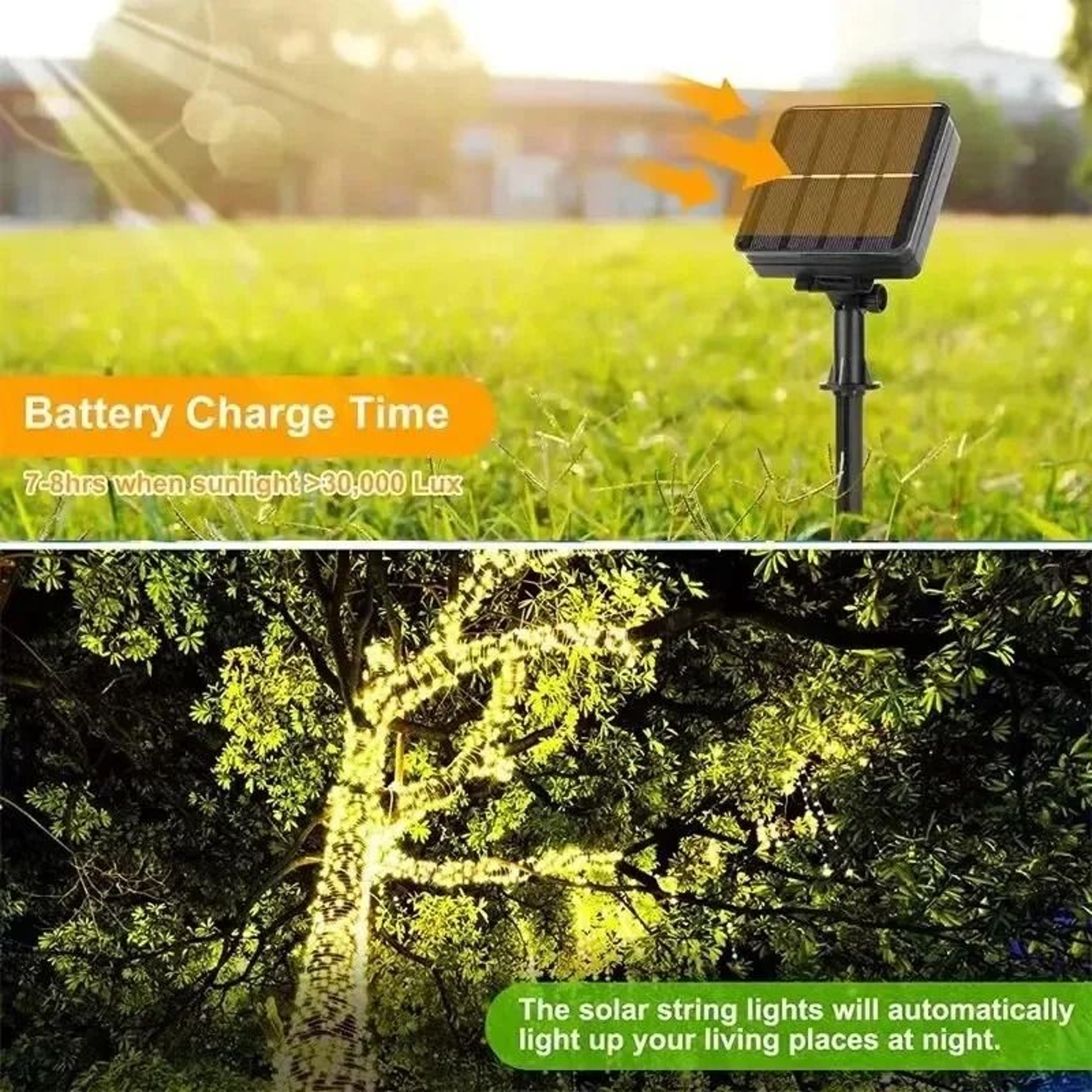 Solar Outdoor Copper Wire LED String Lights Warm Light Fairy Light Garland For Garden Trees Patio   5