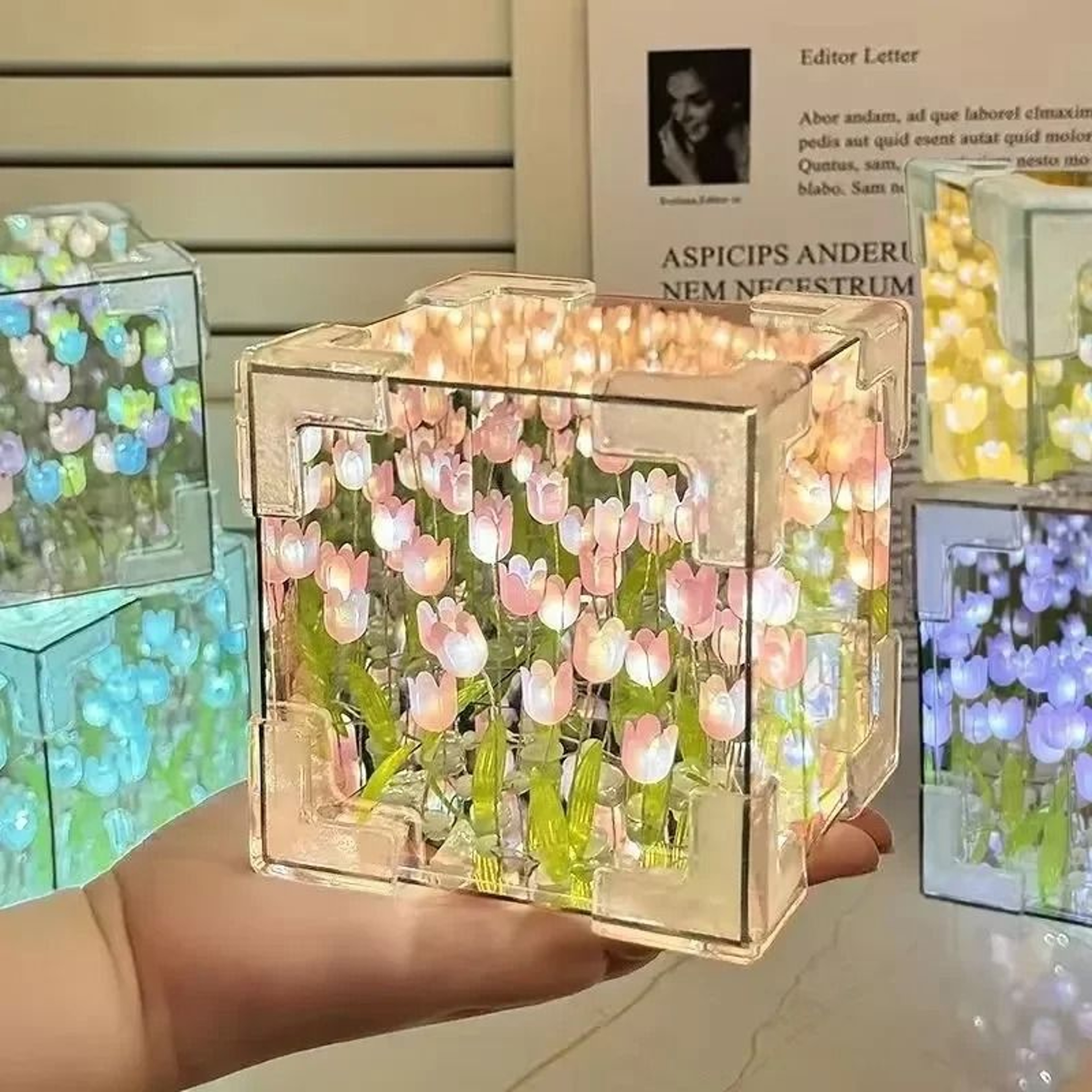 DIY Tulip Sea Mirror Night Light Handmade Cloud Flower Desk Decor  Birthday Gift 7