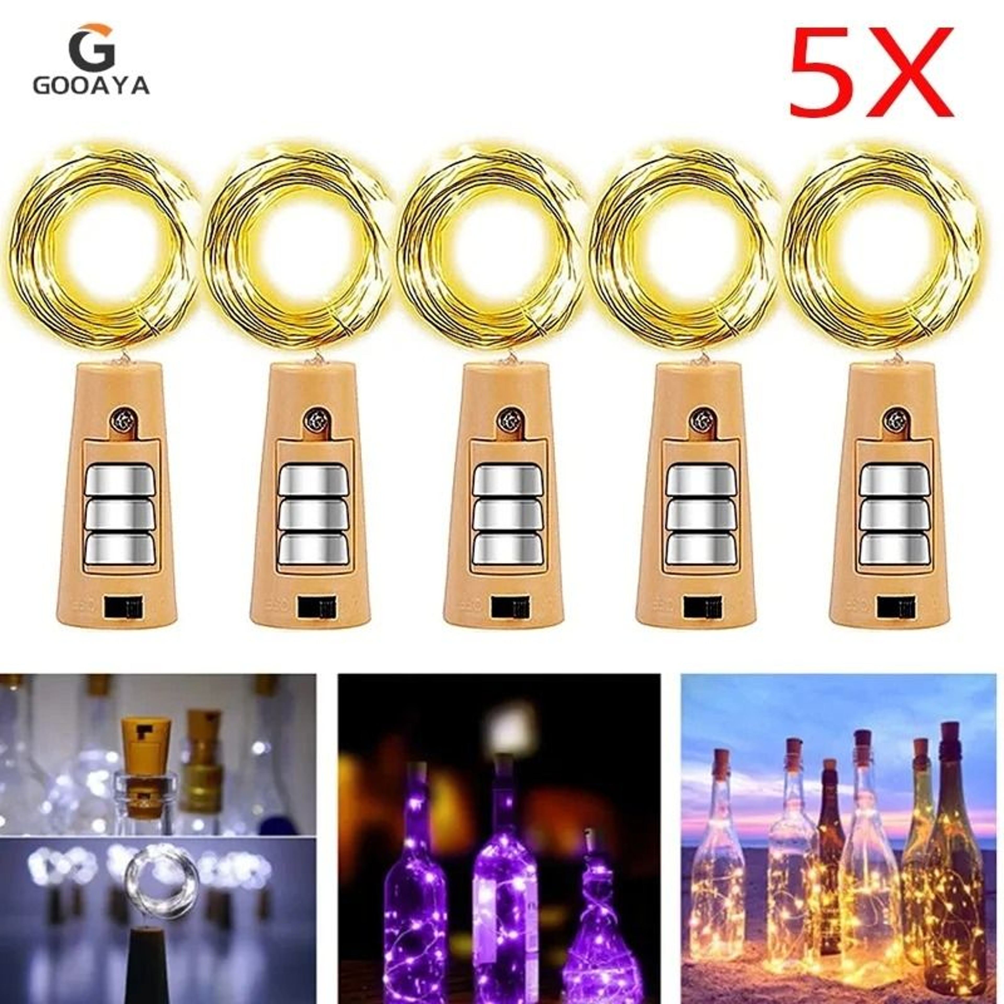 5Pack LED Wine Bottle Cork String Lights Copper Wire Fairy Garland For Bar  Party Decor 0