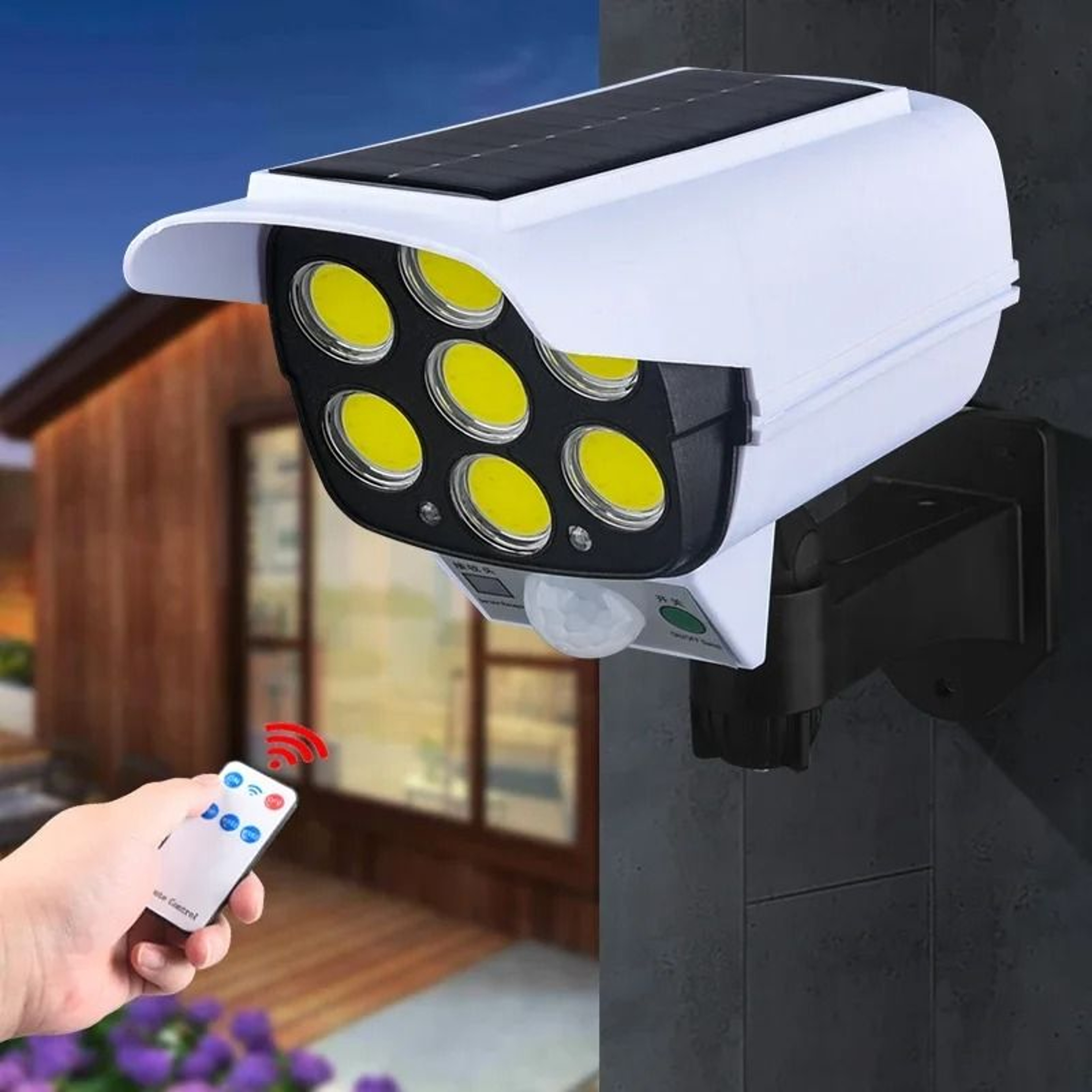 Solar Simulation Security Wall Lamp 3Mode Motion Sensor Floodlight With Warning Red LED 0