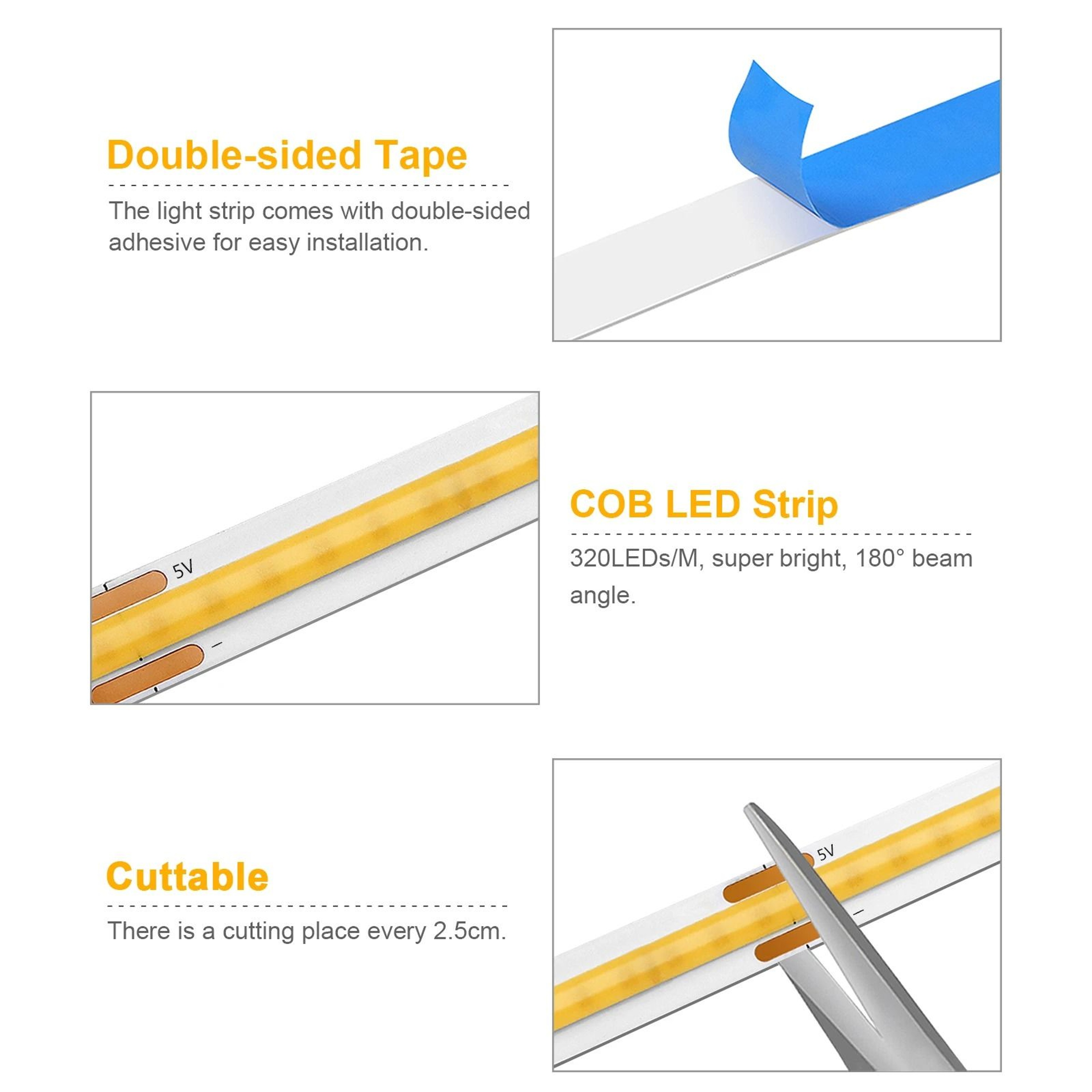 5V COB LED Strip Light With Dimmable Remote Control WhiteWarm White Flexible Cabinet Light 3
