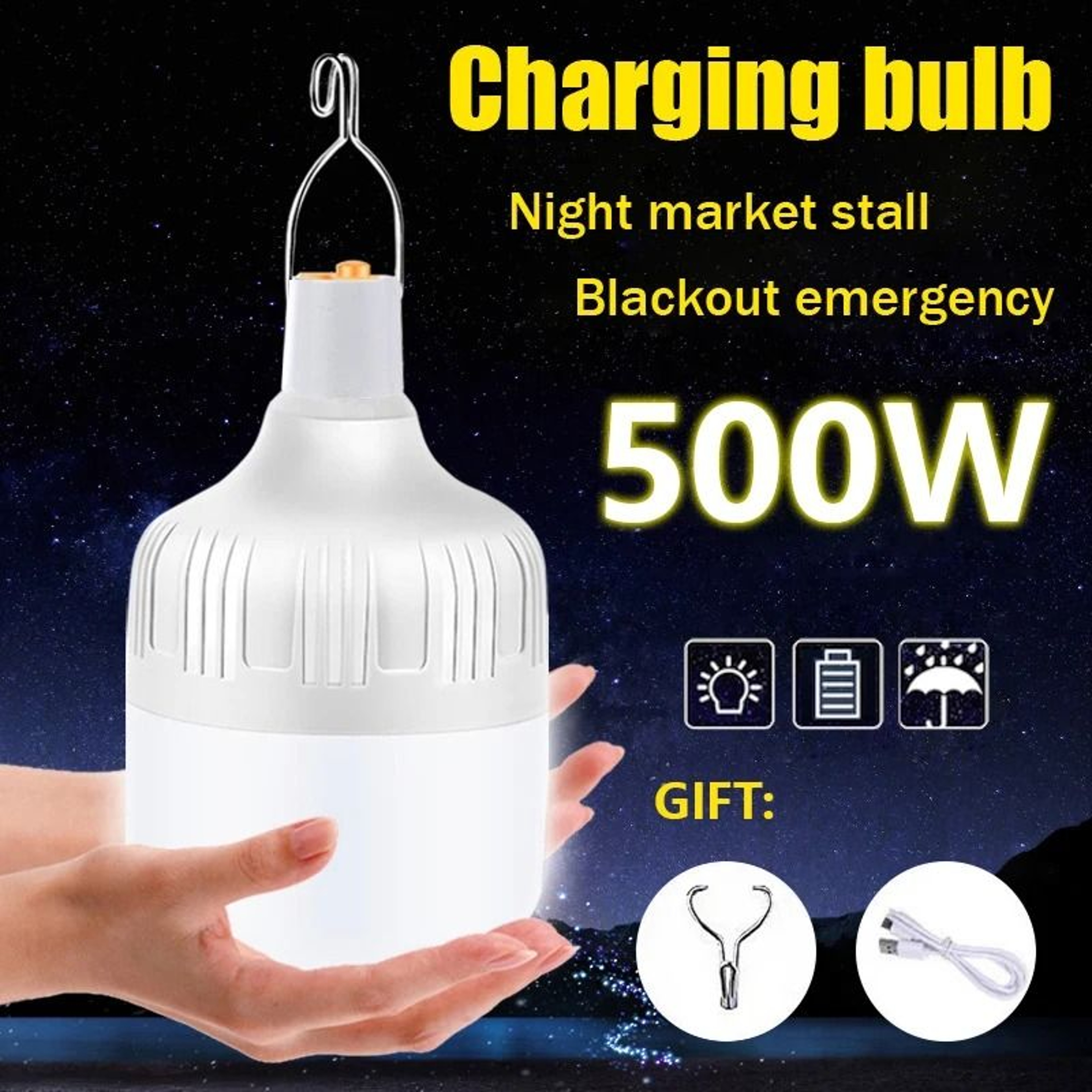 Portable USB Rechargeable LED Emergency Light Bulb HighPower Camping Lantern  BBQ Tent Lamp 0