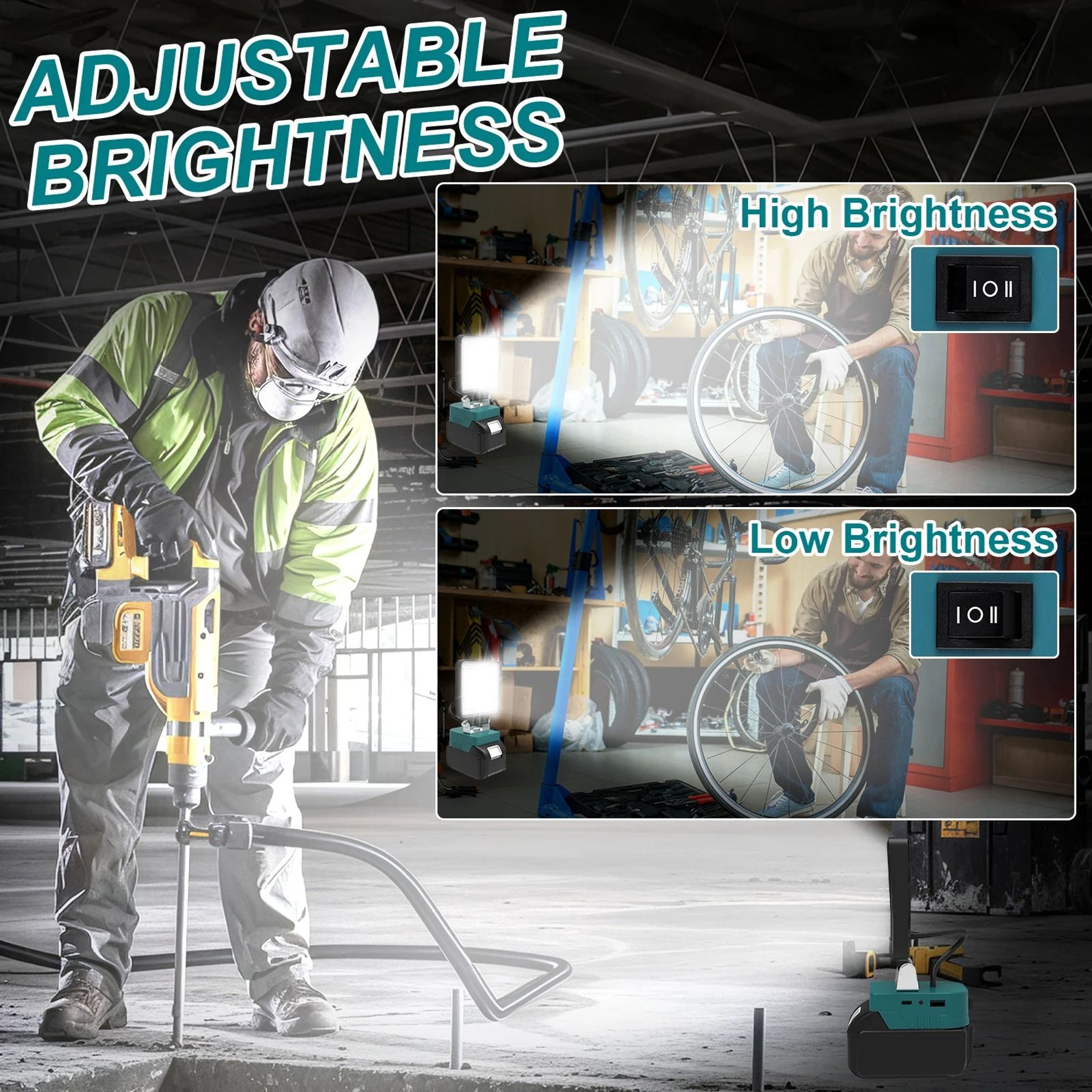48W Portable LED Work Light Compatible With DeWaltMilwaukeeMakita Work Light Adjustable Base Rechar 5
