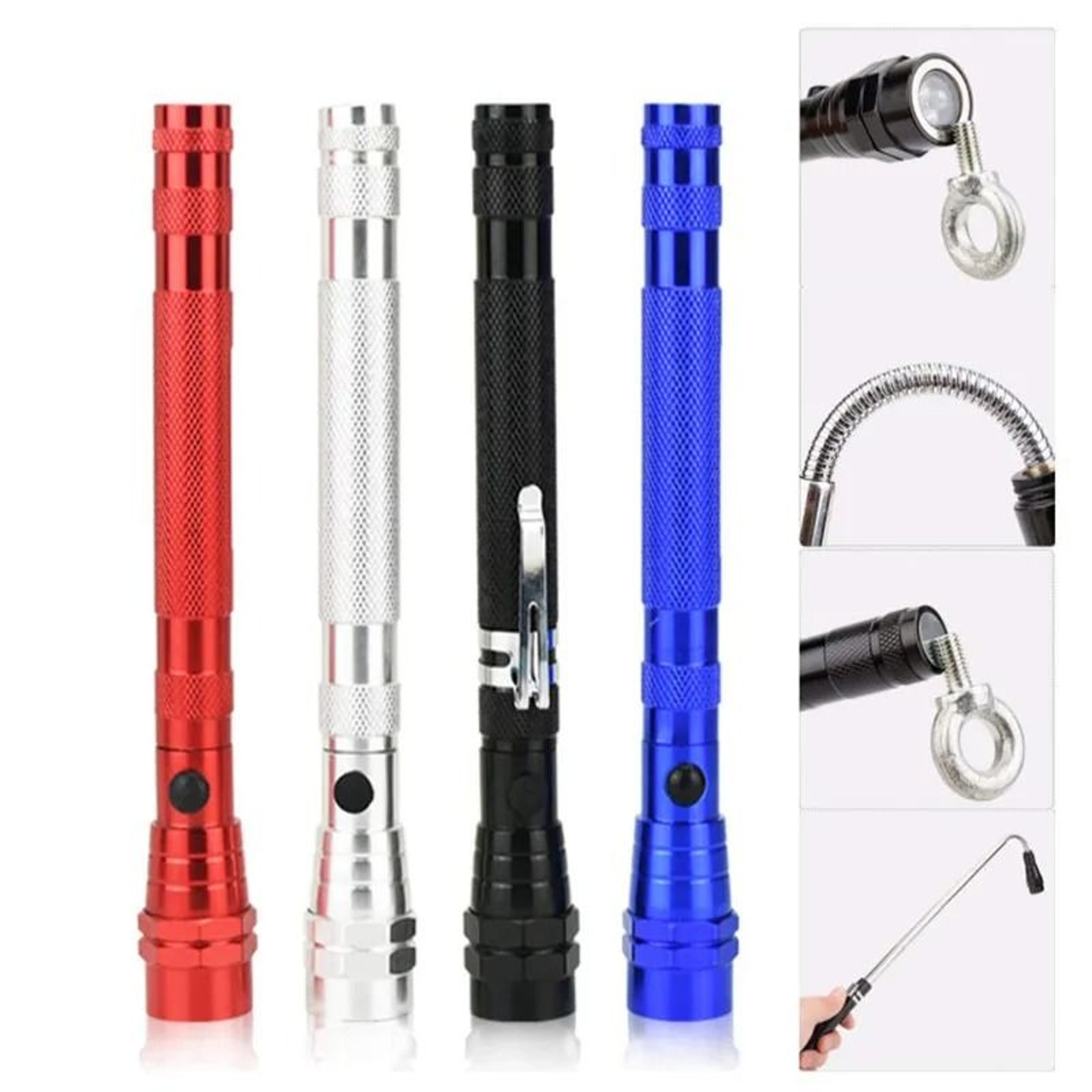 3LED Telescopic Magnetic Pickup Tool  Flexible Antenna Flashlight 3